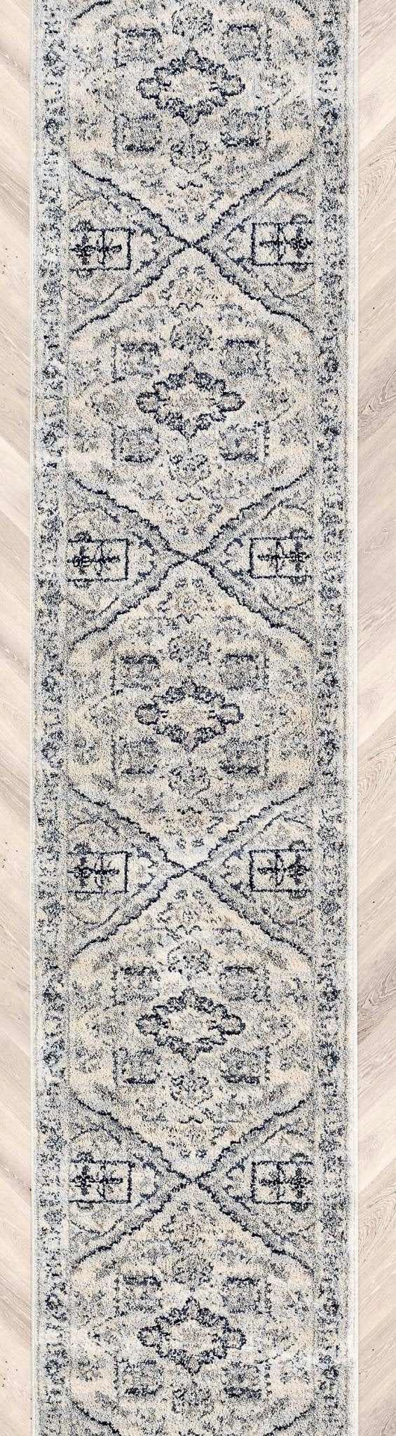 Custom Size Runner Camilla Farmhouse Medallion Ivory Blue Choose Your Width x Choose Your Length Hallway Runner Rug Well Woven