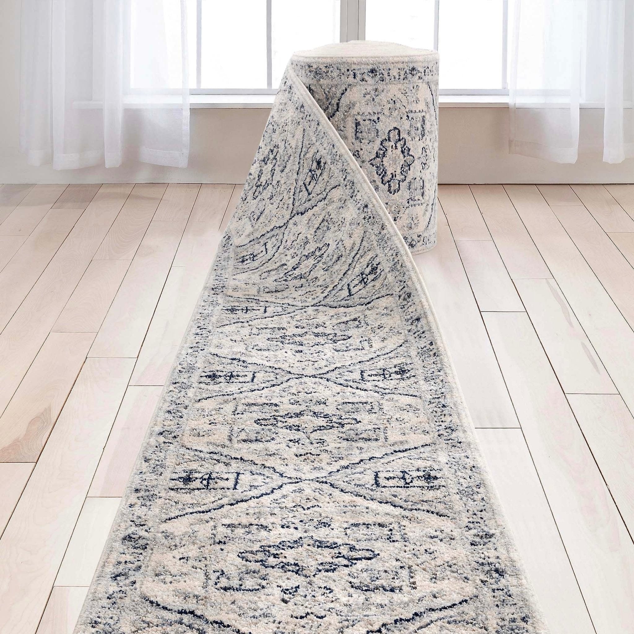 Custom Size Runner Camilla Farmhouse Medallion Ivory Blue Choose Your Width x Choose Your Length Hallway Runner Rug Well Woven