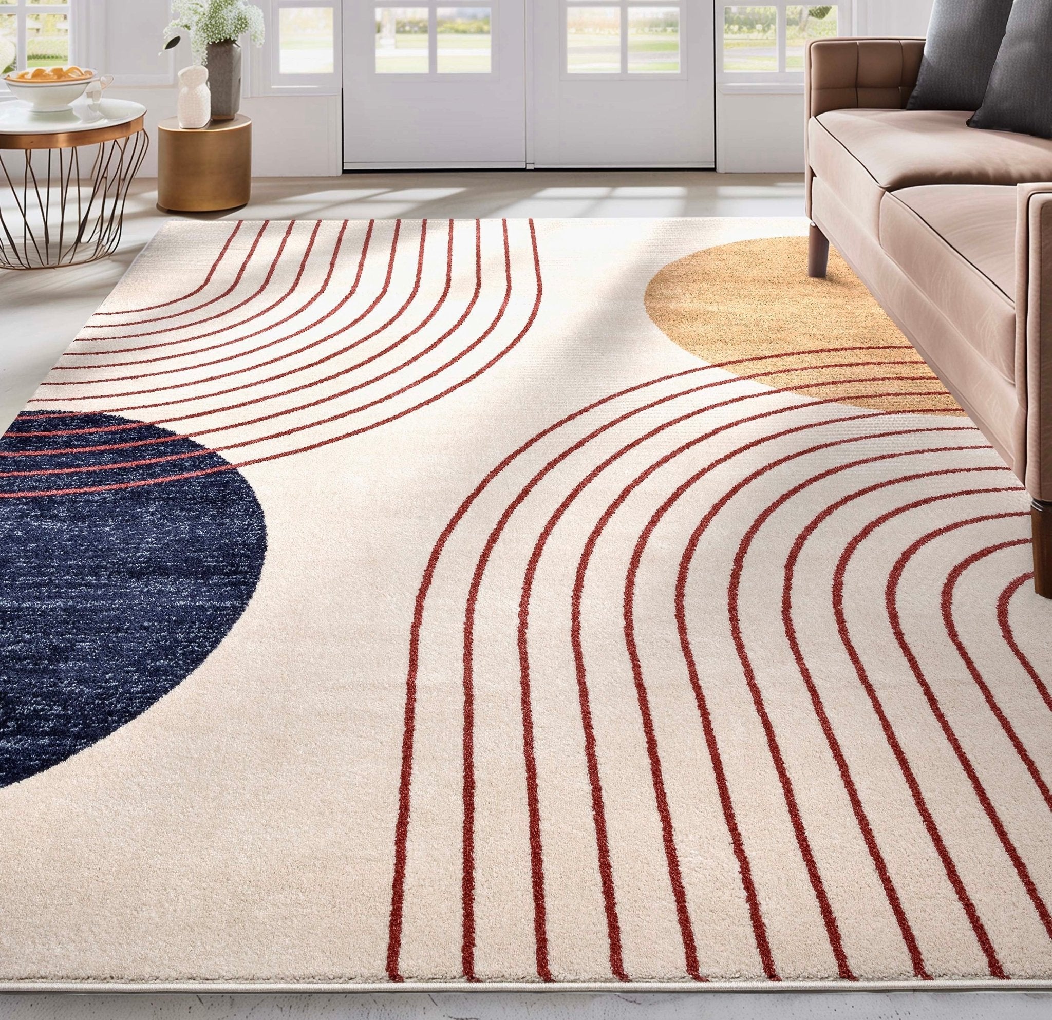 Laslow Modern Geometric Ivory Rug For Living Room Bedroom and