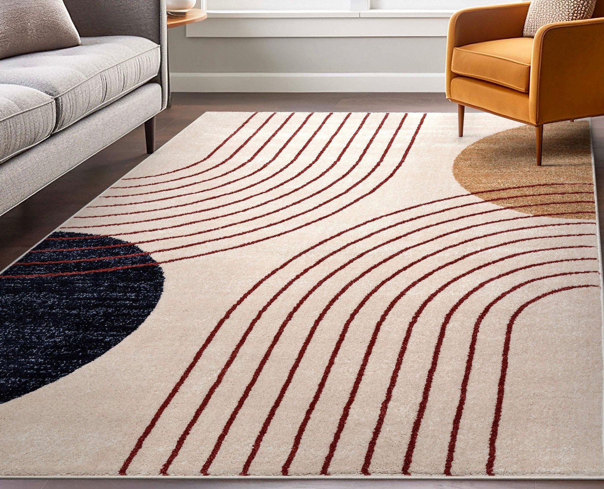 Laslow Modern Geometric Ivory Rug For Living Room, Bedroom, and Dining Room Well Woven