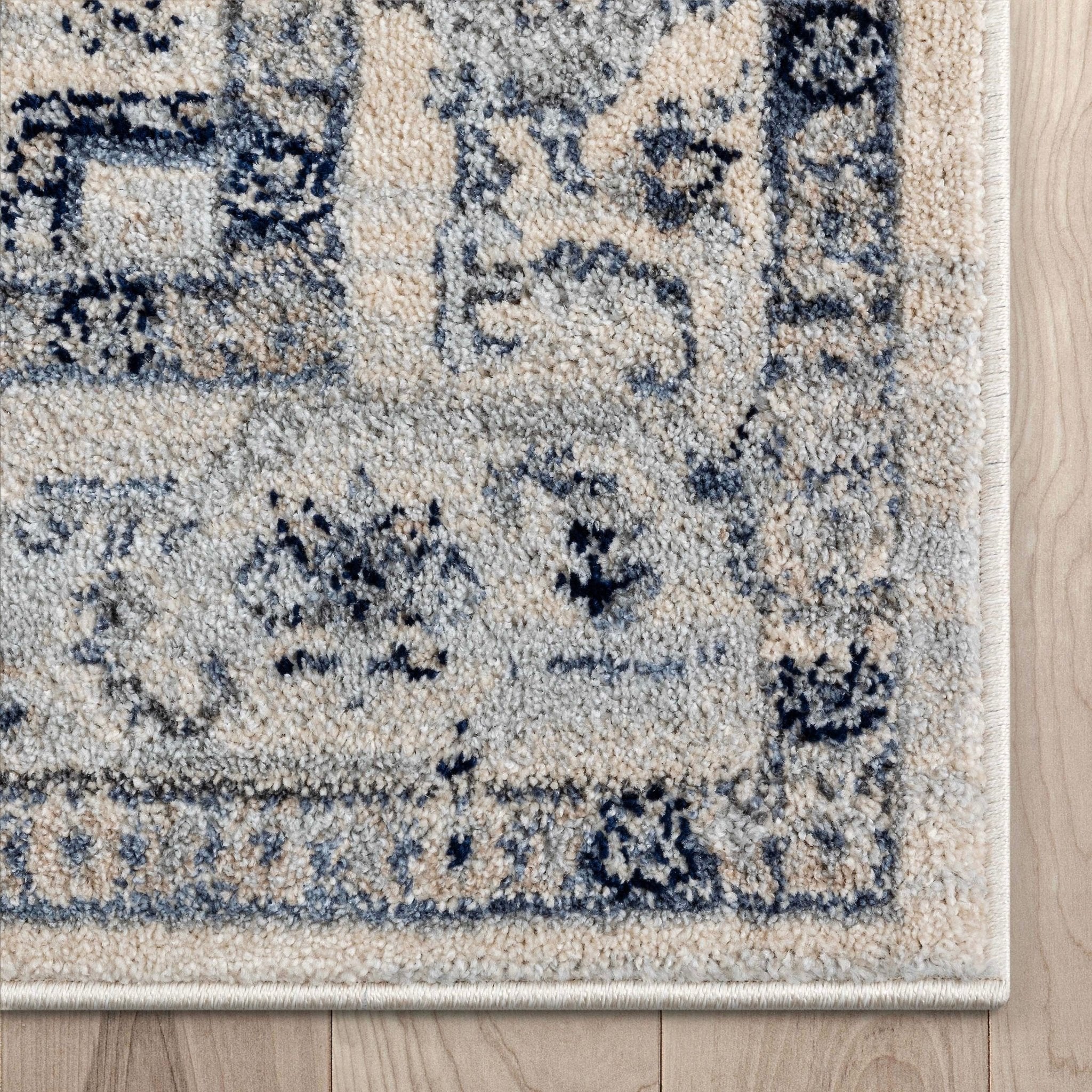 Leon Medallion Ivory Blue Beige Rug For Living Room, Bedroom, and Dining Room Well Woven
