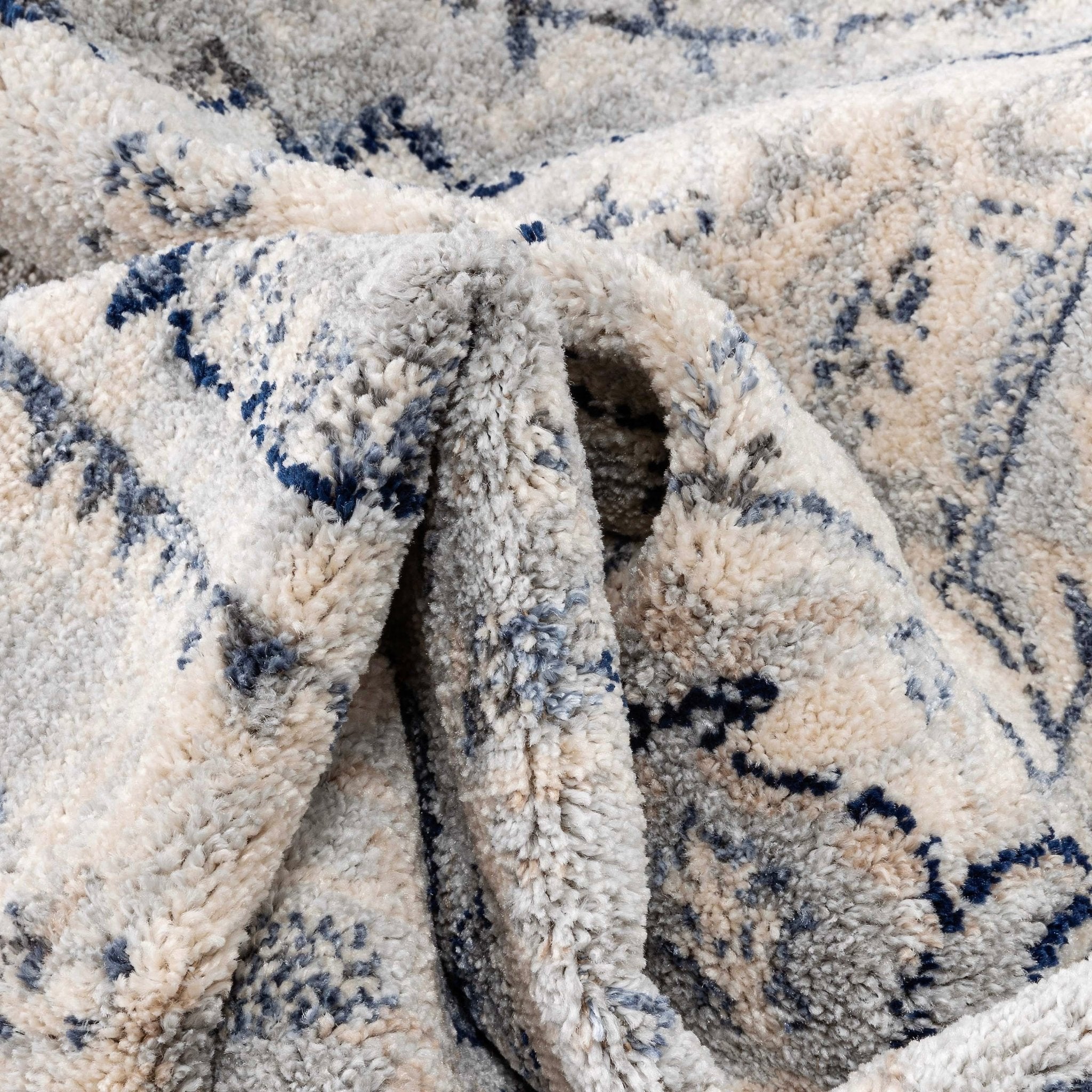 Leon Medallion Ivory Blue Beige Rug For Living Room, Bedroom, and Dining Room Well Woven