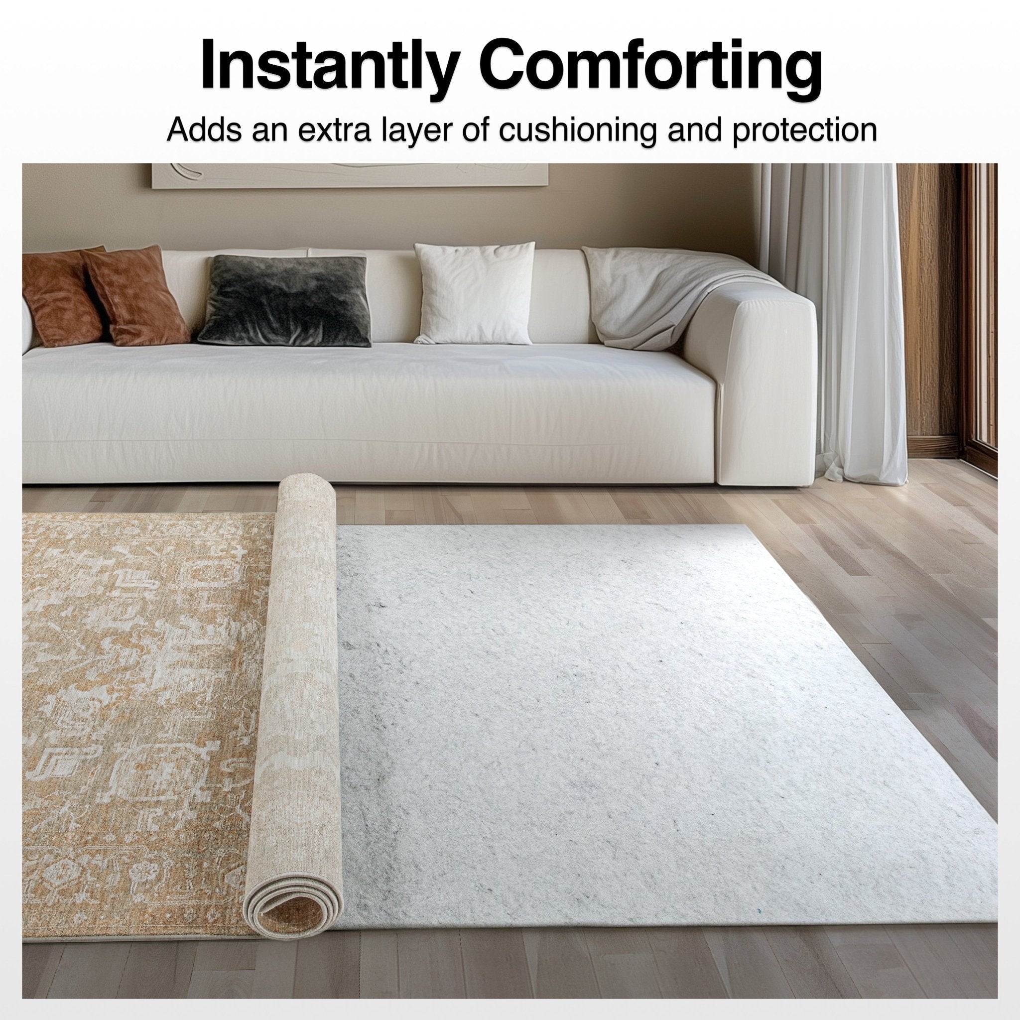 Non-Slip Felt Rug Pad – Easy to Trim, Safe for All Floors, Grey Cream Slim 1/8” Thickness Well Woven