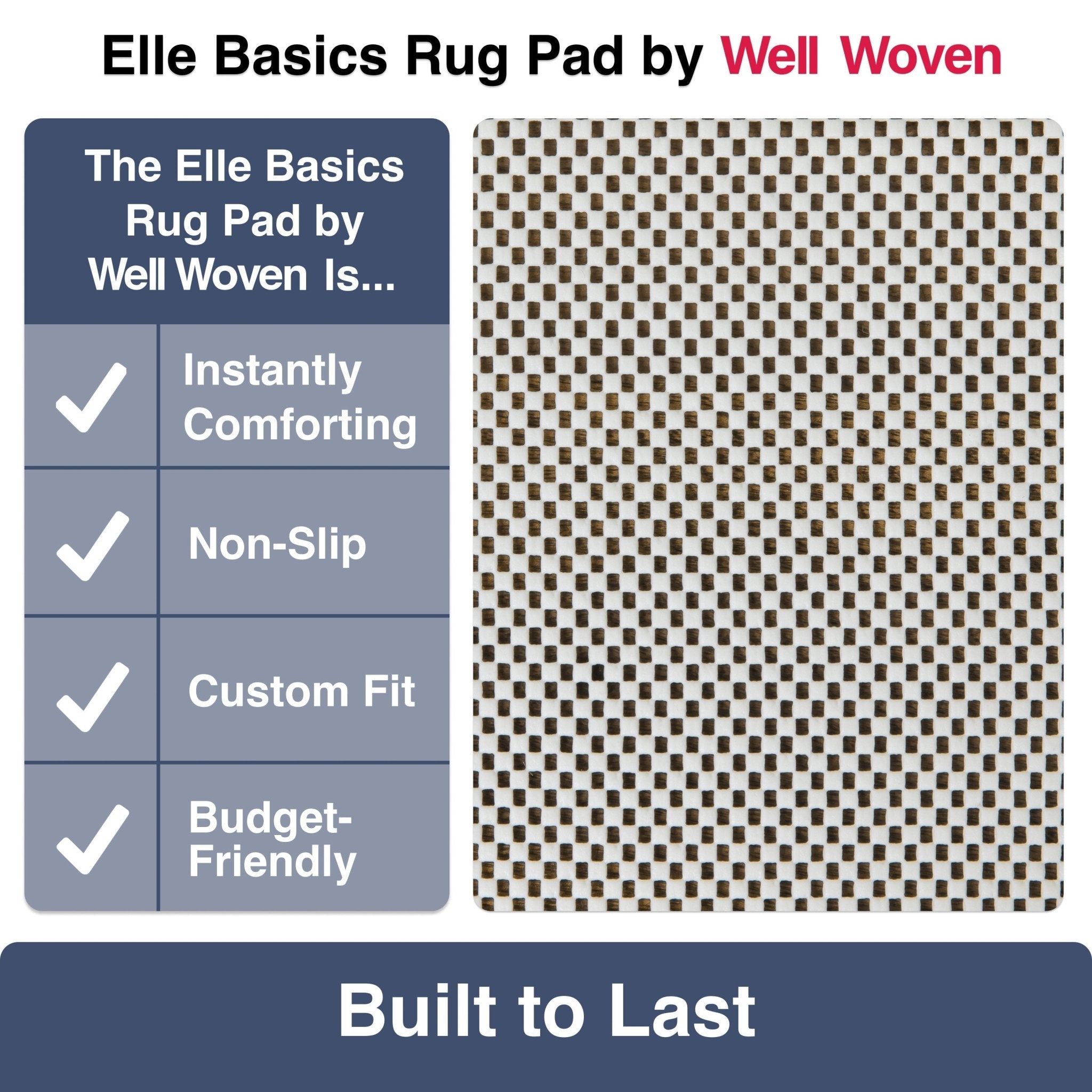 Elle Basics Rug Pad - Your Non-Slip Solution for Any Surface - 1/8" Thick Cushioned -  All-Floor Protection Well Woven