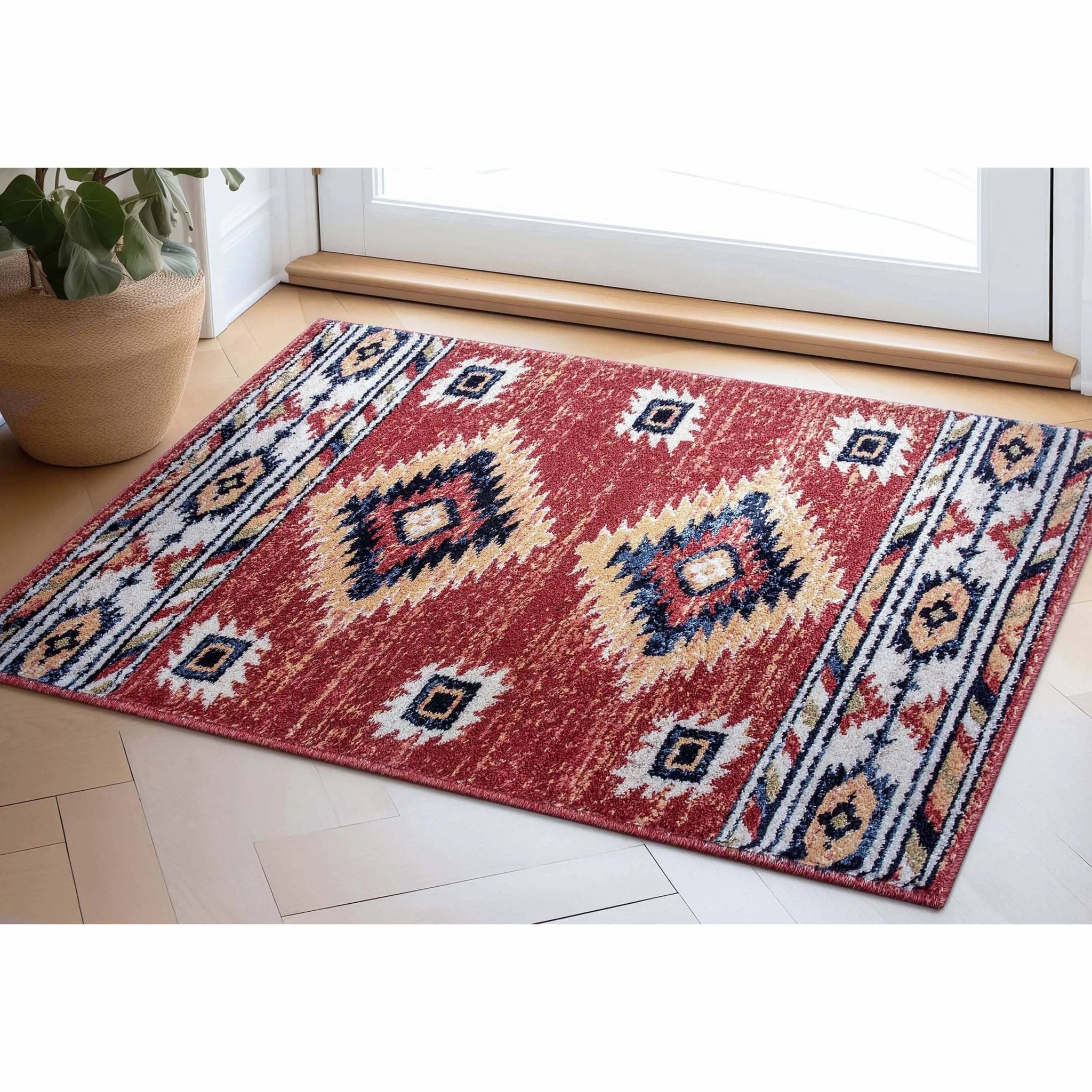 Lea Crimson Traditional Southwestern Tribal Rug Well Woven