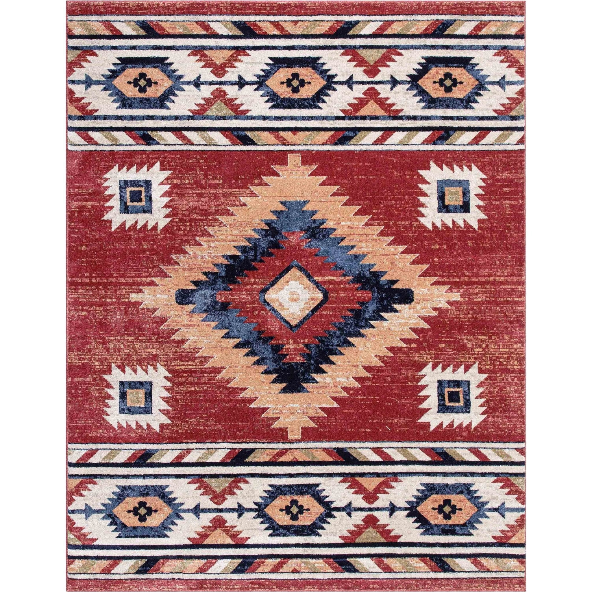 Lea Crimson Traditional Southwestern Tribal Rug Well Woven