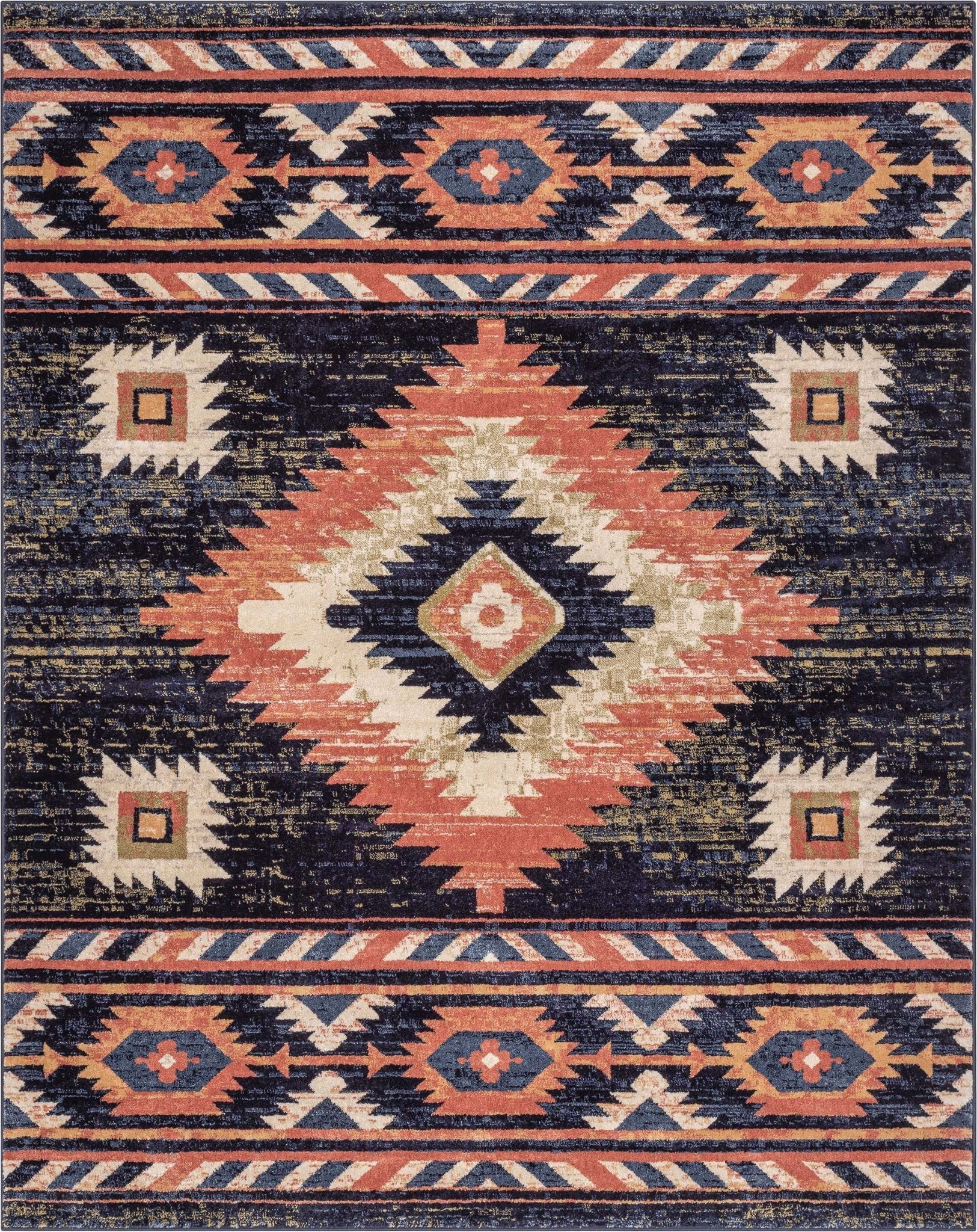 Lea Blue Traditional Southwestern Tribal Rug Well Woven