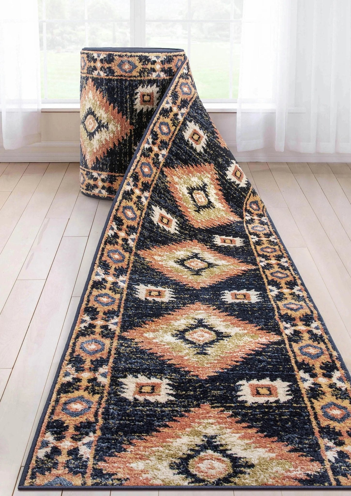 Custom Size Runner Lea Southwestern Tribal Blue Choose Your Width x Choose Your Length Hallway Runner Rug Well Woven