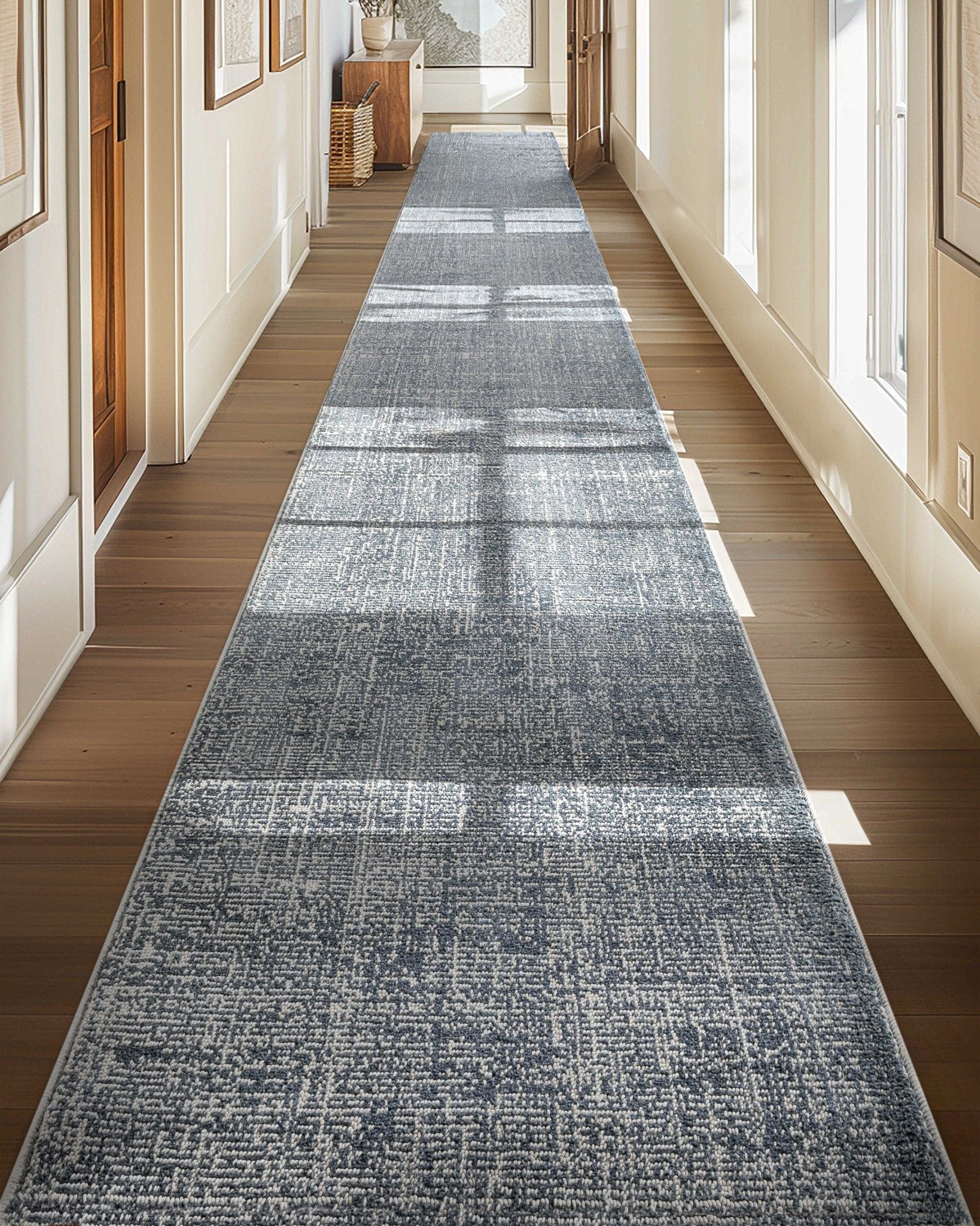 Custom Size Hallway & Stair Runner - Como Dark Blue Choose Your Width x Choose Your Runner Length- Made to Order Runner - Ultra-Soft, Tweed Tonal Colors - Looped Pile Well Woven