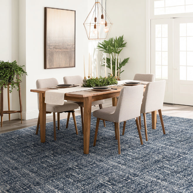 VEL-02 Well Woven Velluto Como Dark Blue Dining Room Scene