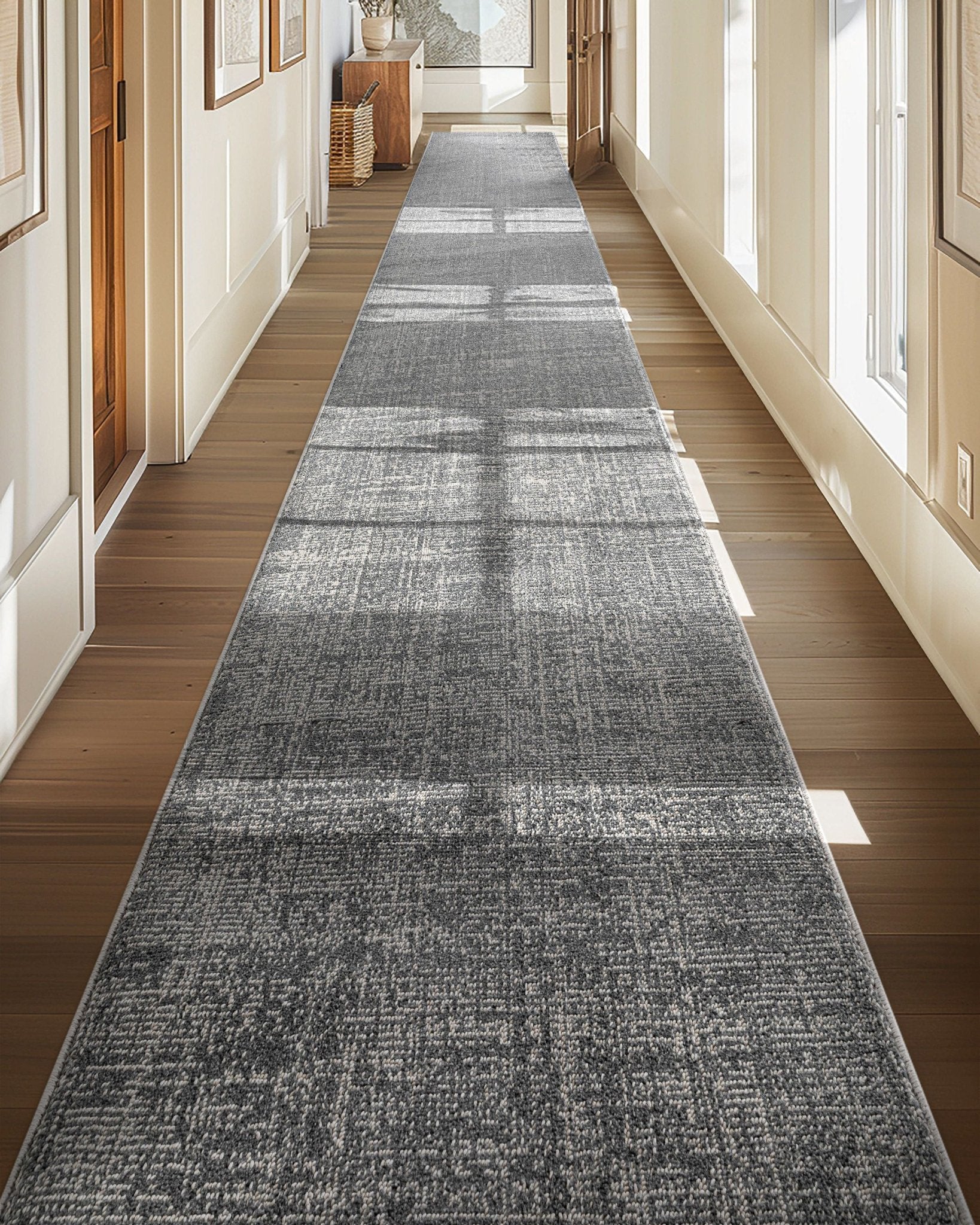 Custom Size Hallway & Stair Runner - Como Ivory Grey Choose Your Width x Choose Your Runner Length- Made to Order Runner - Ultra-Soft,  Tweed Tonal Colors - Looped Pile Well Woven