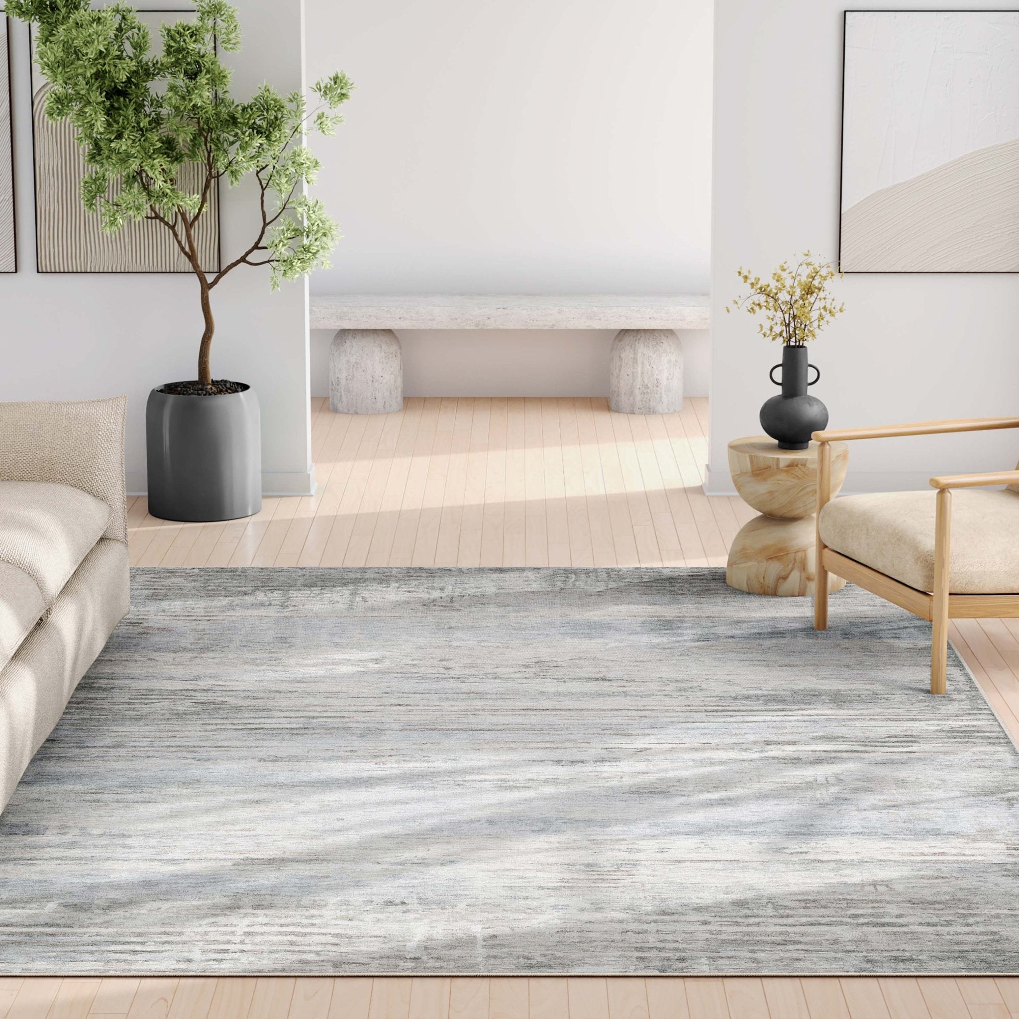 Havana Abstract Geometric Lines Beige Blue Flatweave Rug Well Woven