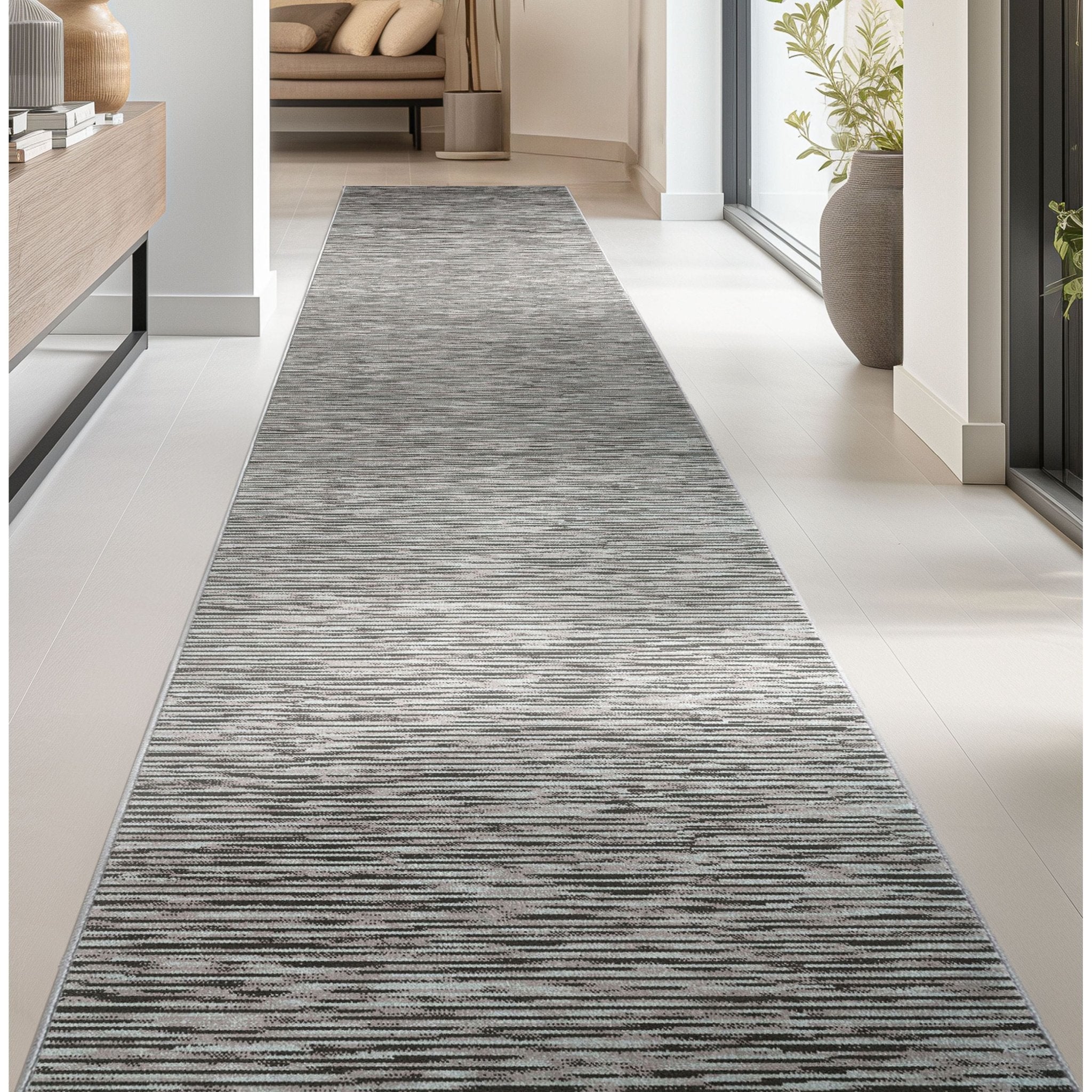 Custom Size Runner Modern Striations Almond Blush Choose Your Width x Choose Your Length Hallway Runner Rug Well Woven