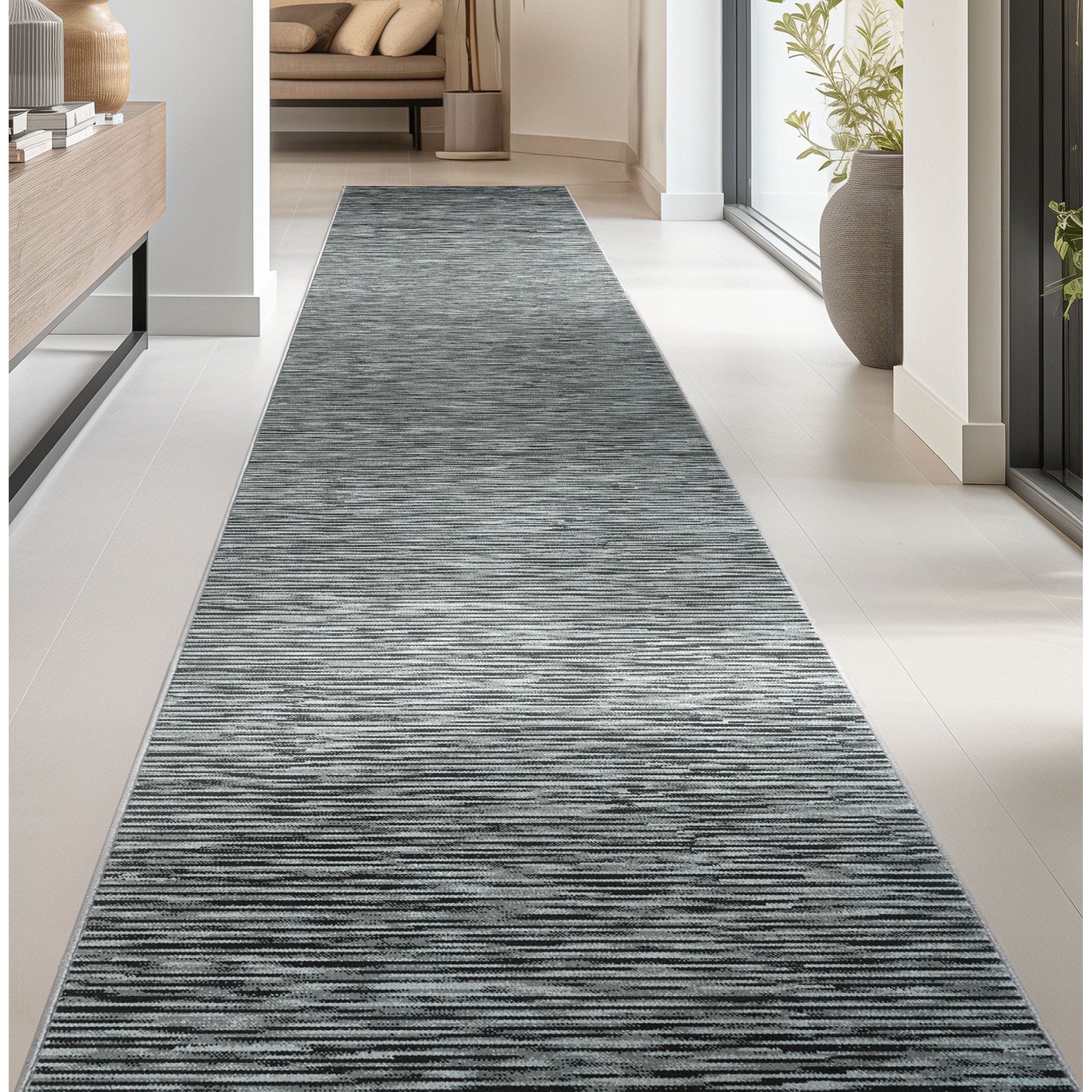 Custom Size Runner Striations Modern Striped Fogstone Pewter Choose Your Width x Choose Your Length Hallway Runner Rug Well Woven
