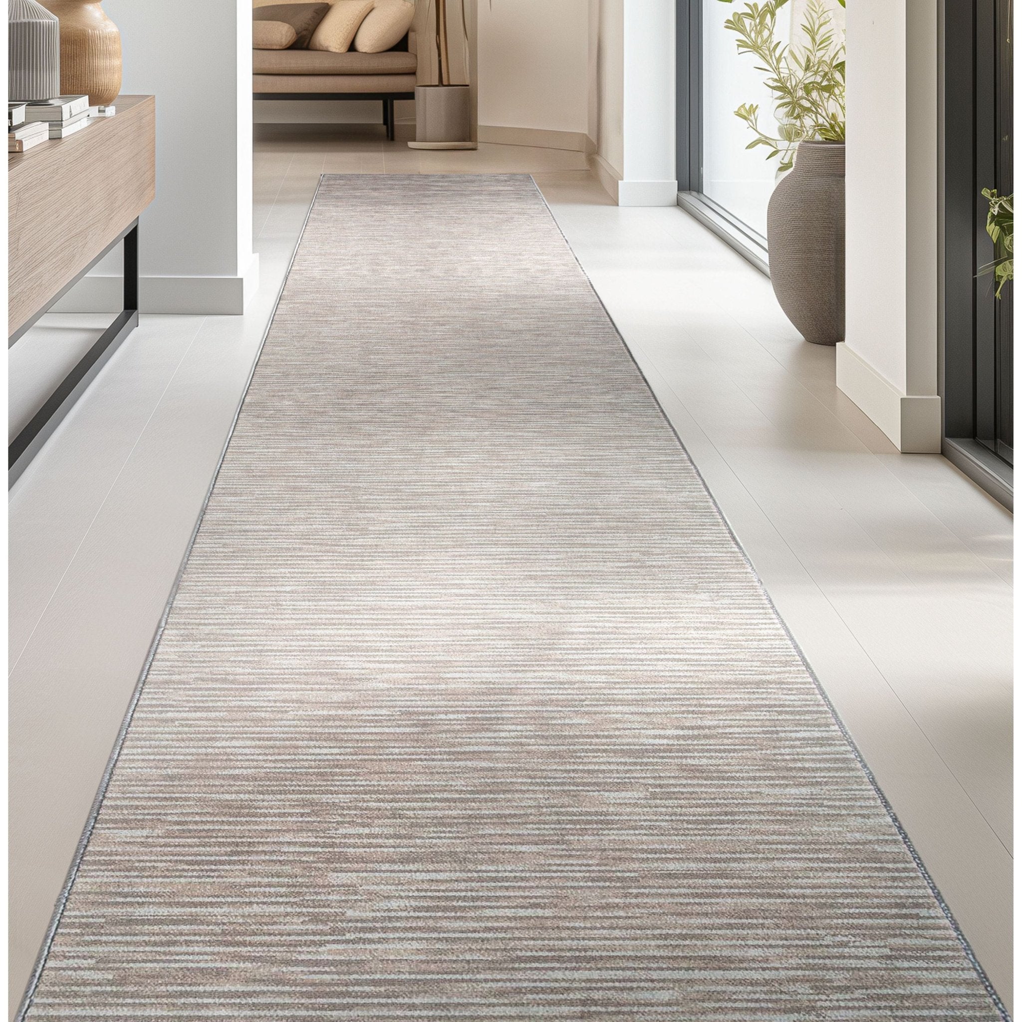 Custom Size Runner Striations Modern Striped Sandstone Elegance Choose Your Width x Choose Your Length Hallway Runner Rug Well Woven