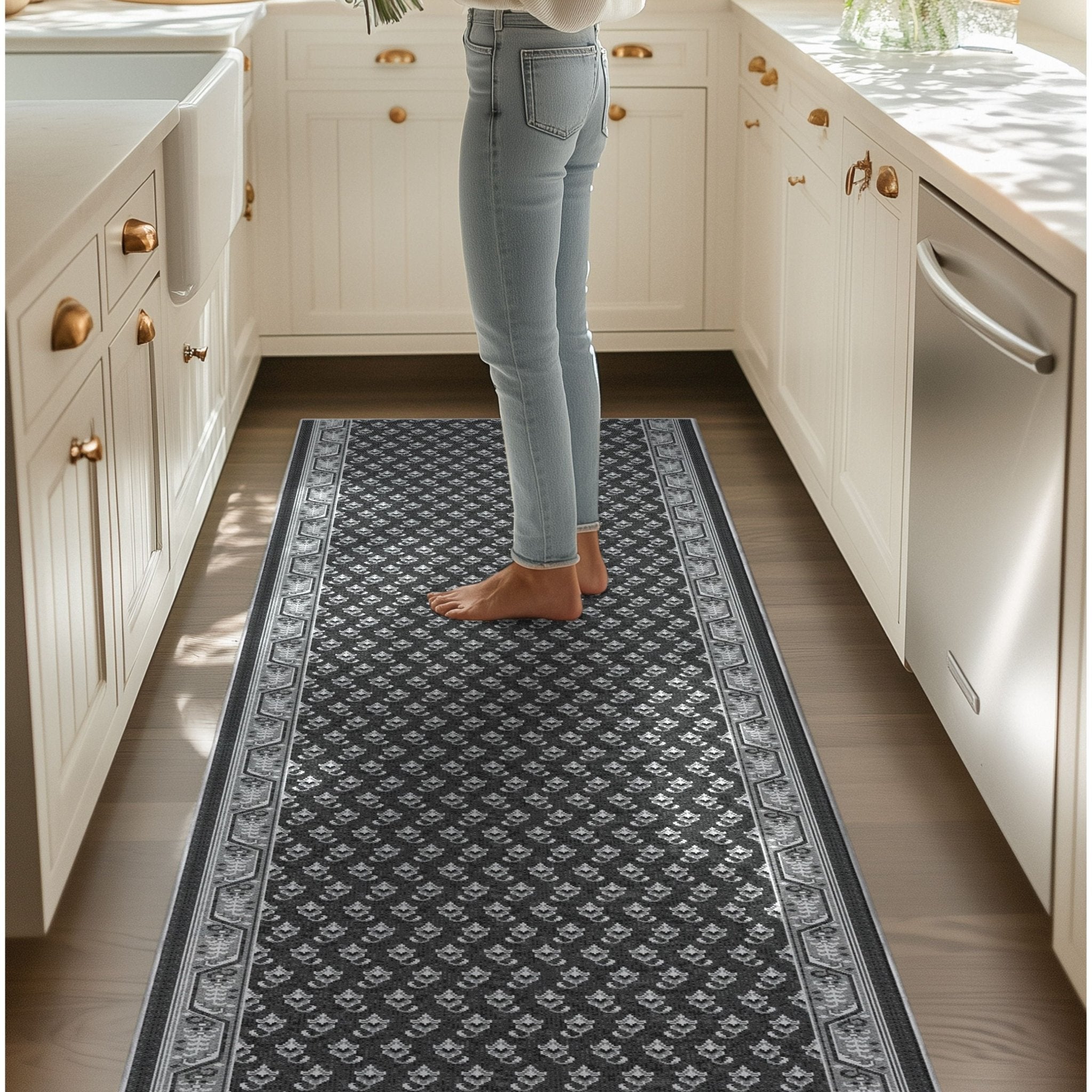 Custom Size Runner Windsor Diamond Midnight Ash Choose Your Width x Choose Your Length Hallway Runner Rug Well Woven