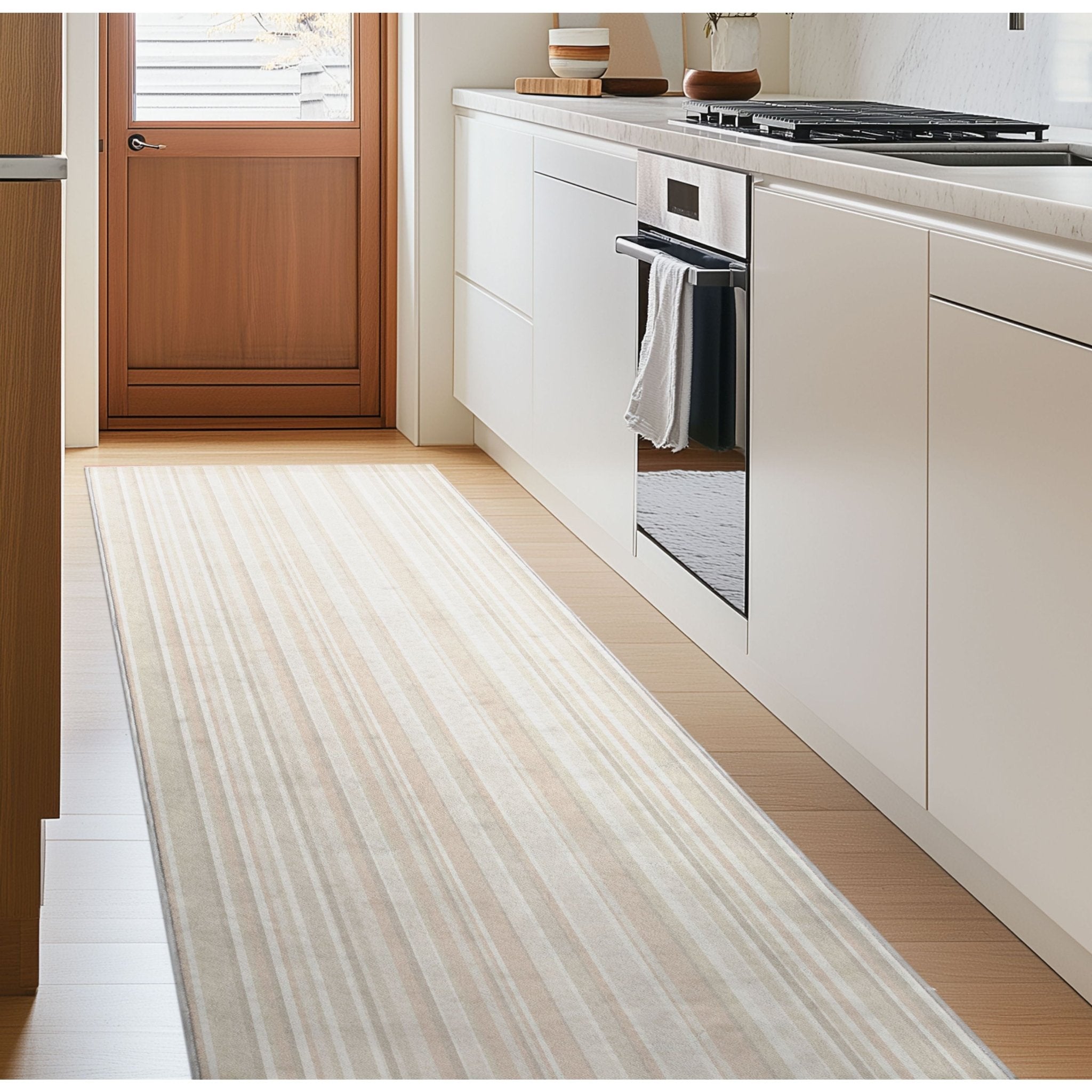 Custom Size Runner Seabreeze Lines Modern Moonlit Ivory Choose Your Width x Choose Your Length Hallway Runner Rug Well Woven