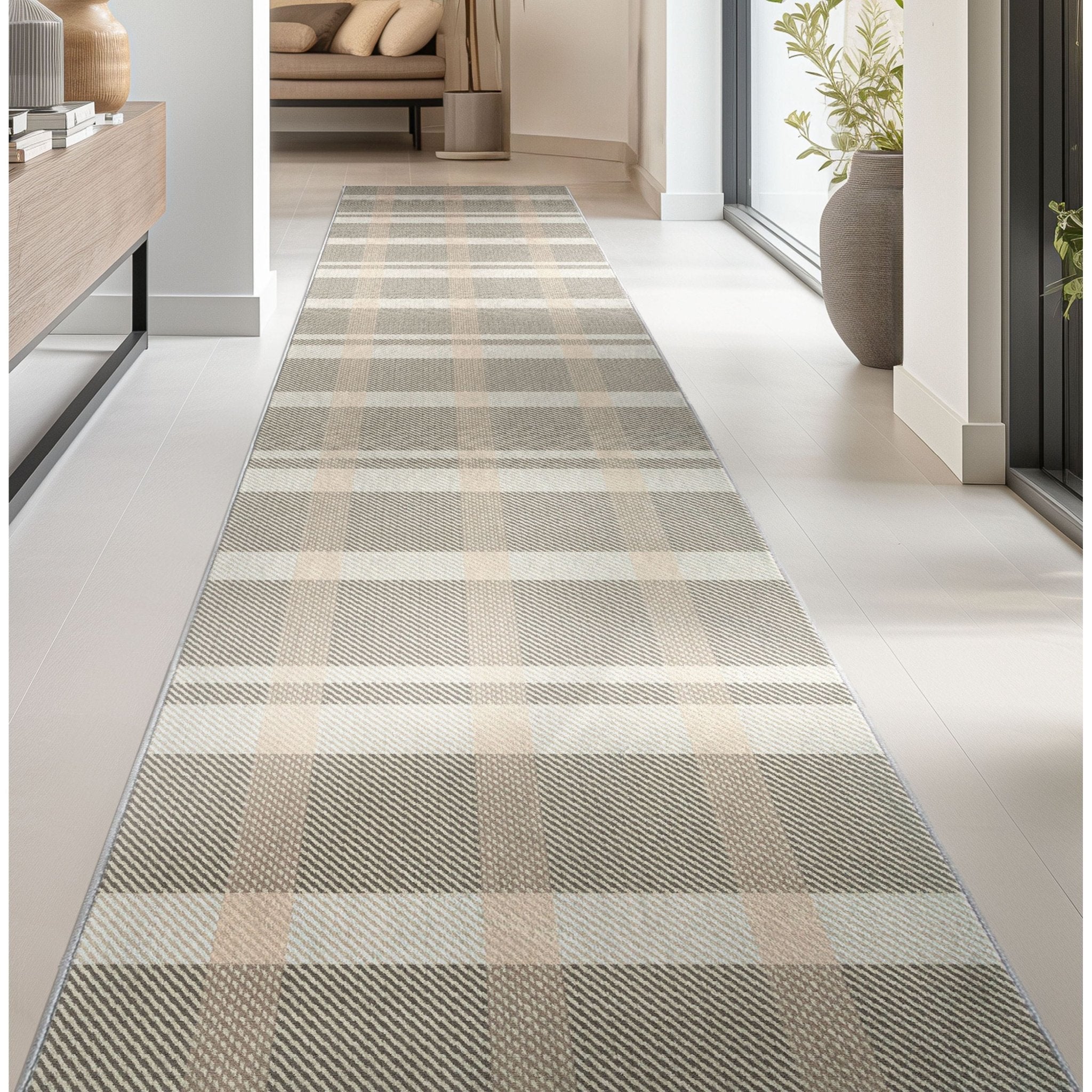 Custom Size Runner Tartan  Espresso Glow Choose Your Width x Choose Your Length Hallway Runner Rug Well Woven
