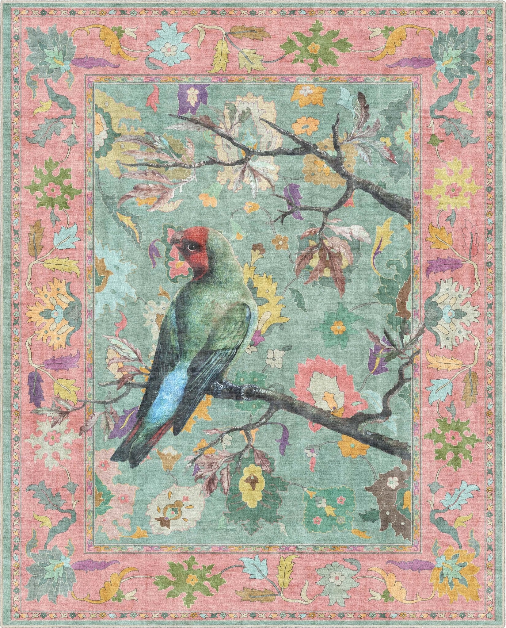 Apollo Botanical Birds Ushak Tropical Green Multi Color Rug Perfect for Living Room, Dining Room, Bedroom and Kitchen Well Woven