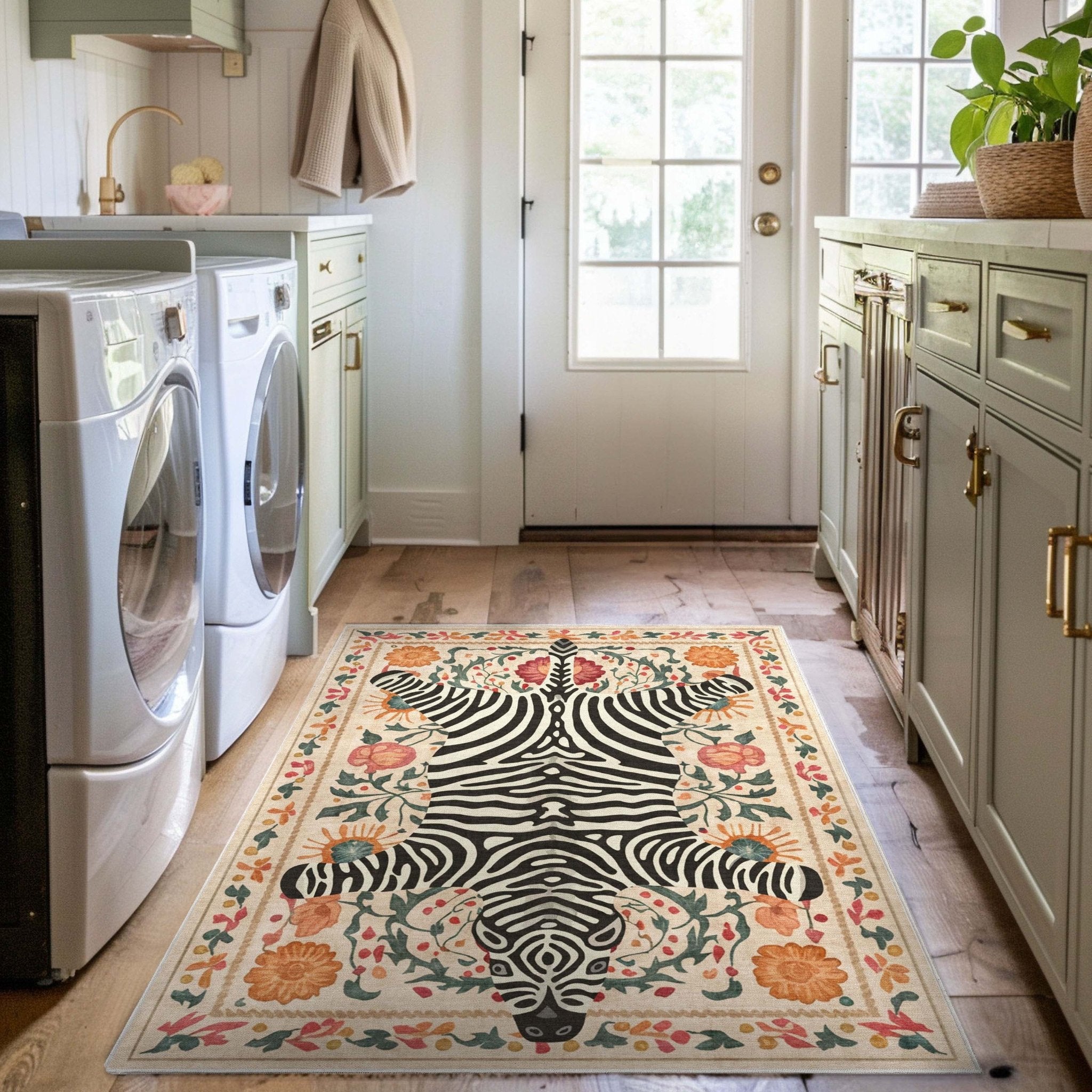 The Zebra's Haven Ivory Multi Rug Perfect for Living Room, Dining Room, Bedroom and Kitchen in a laundry room