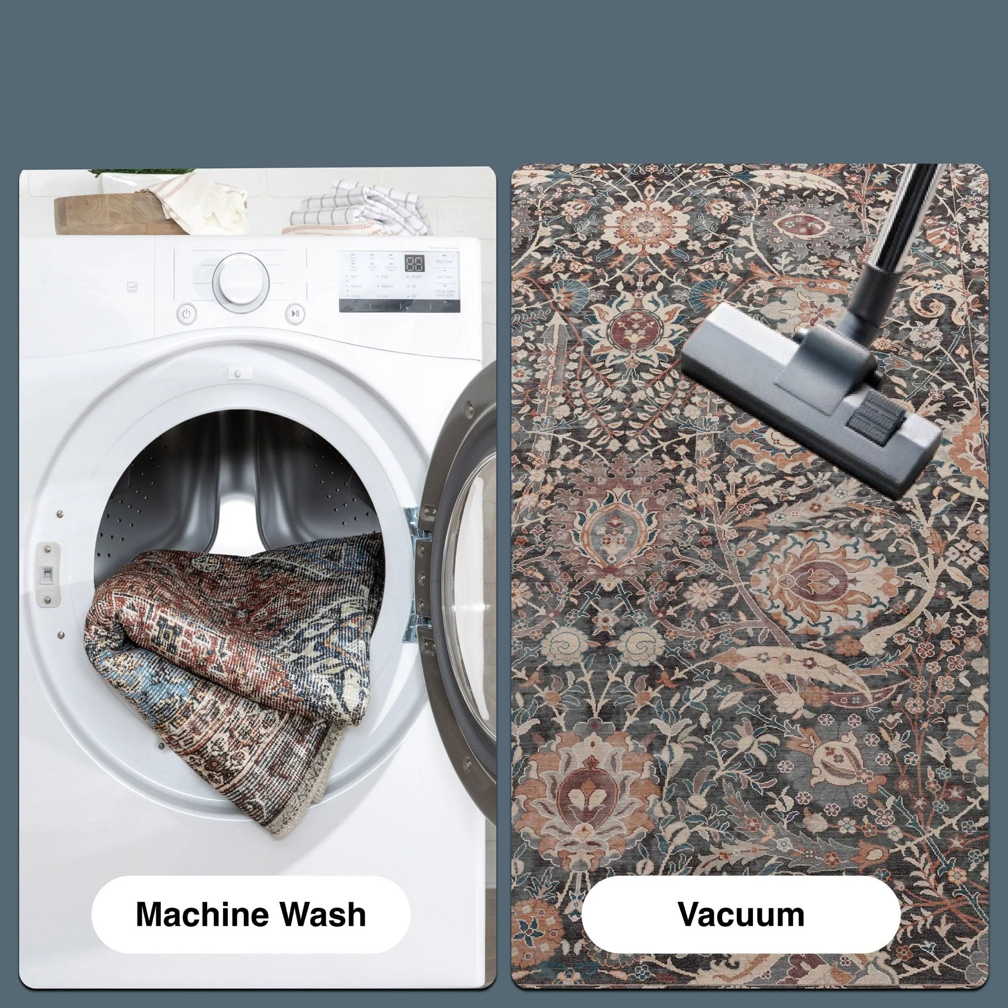 Liana Vintage Oriental Charcoal Grey Flat-Weave Rug Well Woven