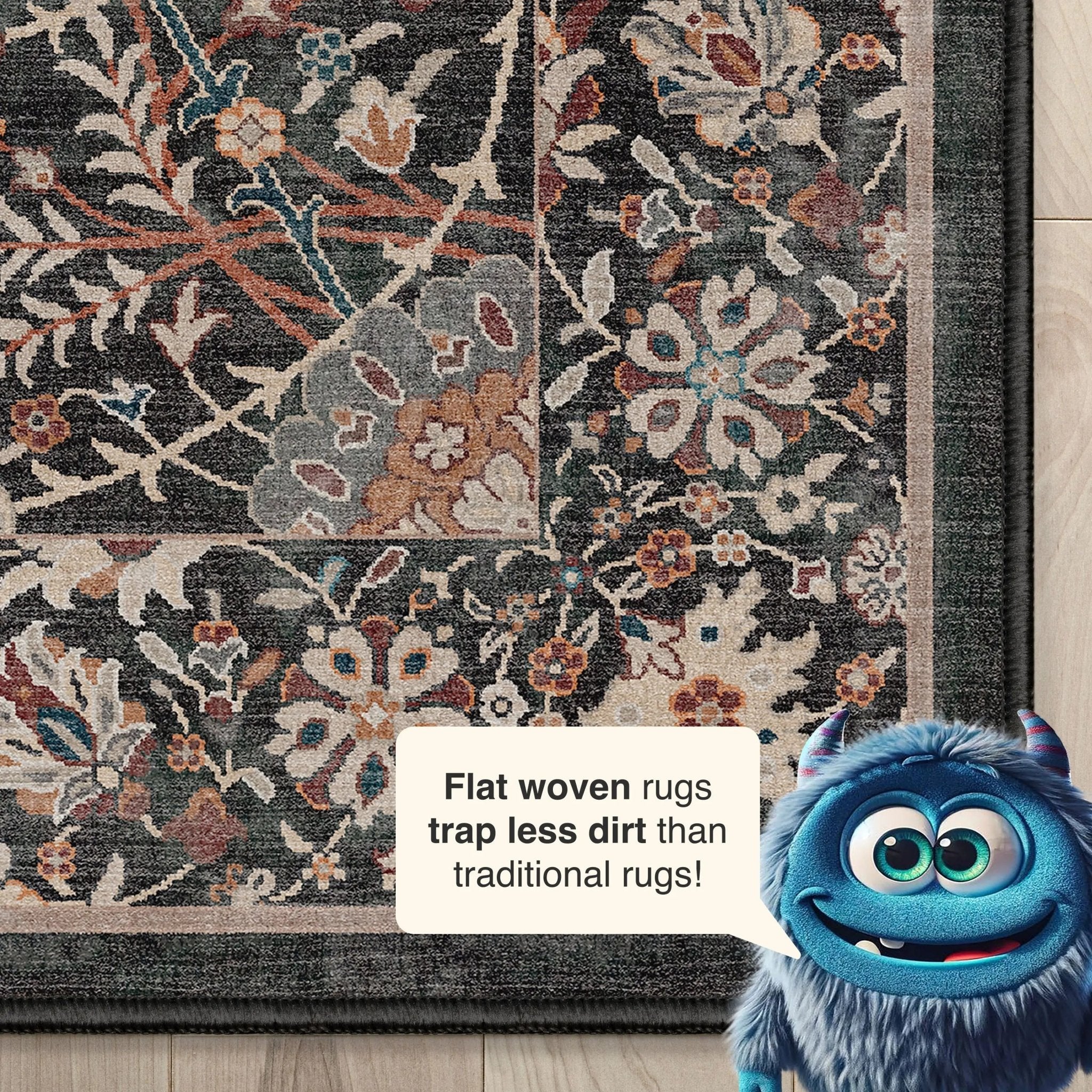 Liana Vintage Oriental Charcoal Grey Flat-Weave Rug Well Woven
