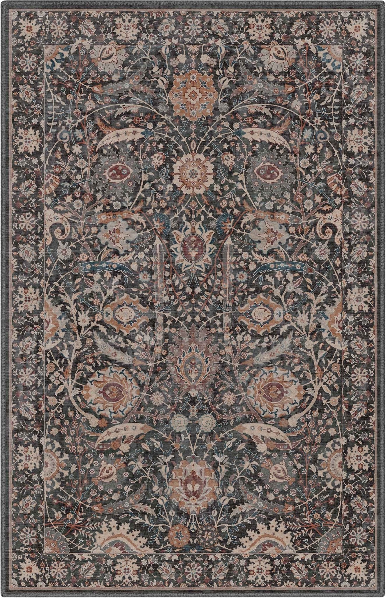 Liana Vintage Oriental Charcoal Grey Flat-Weave Rug Well Woven