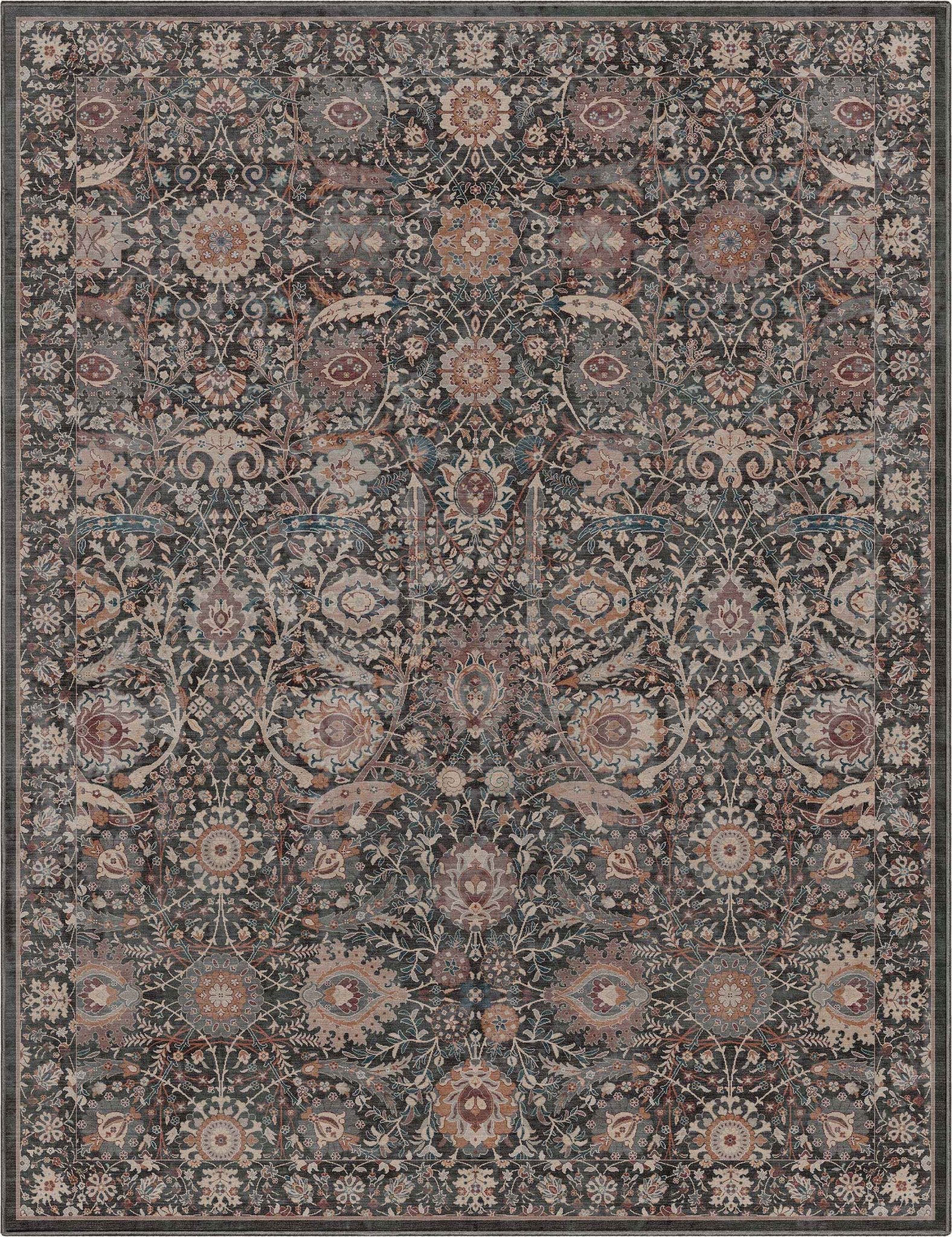 Liana Vintage Oriental Charcoal Grey Flat-Weave Rug Well Woven