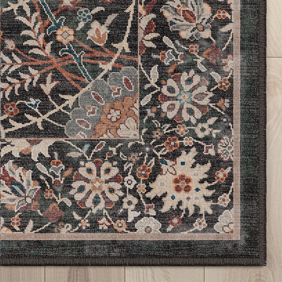 Liana Vintage Oriental Charcoal Grey Flat-Weave Rug