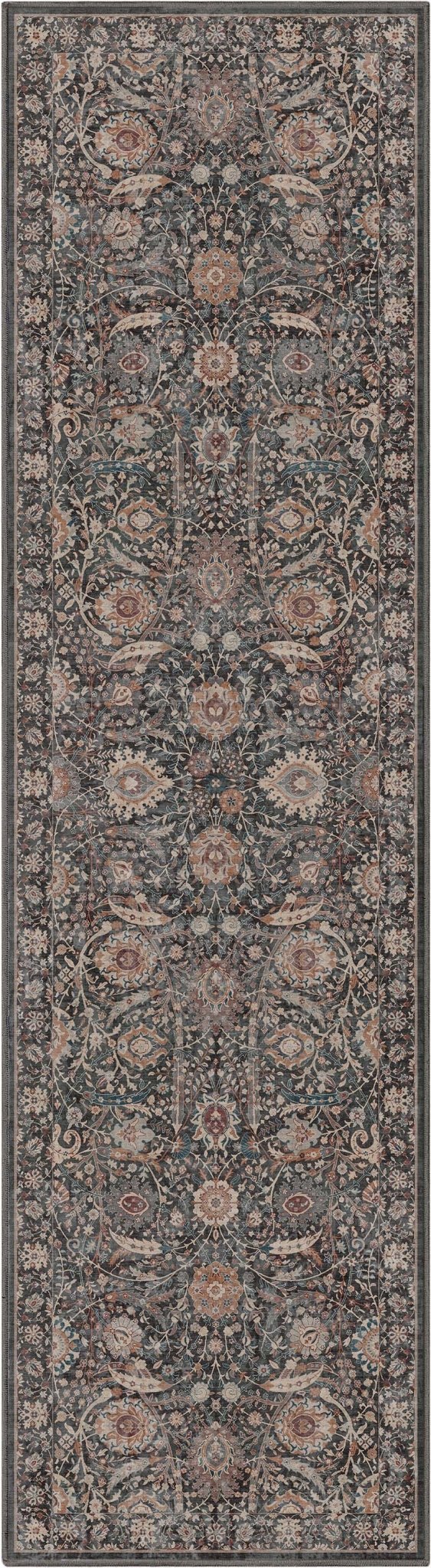 Liana Vintage Oriental Charcoal Grey Flat-Weave Rug Well Woven
