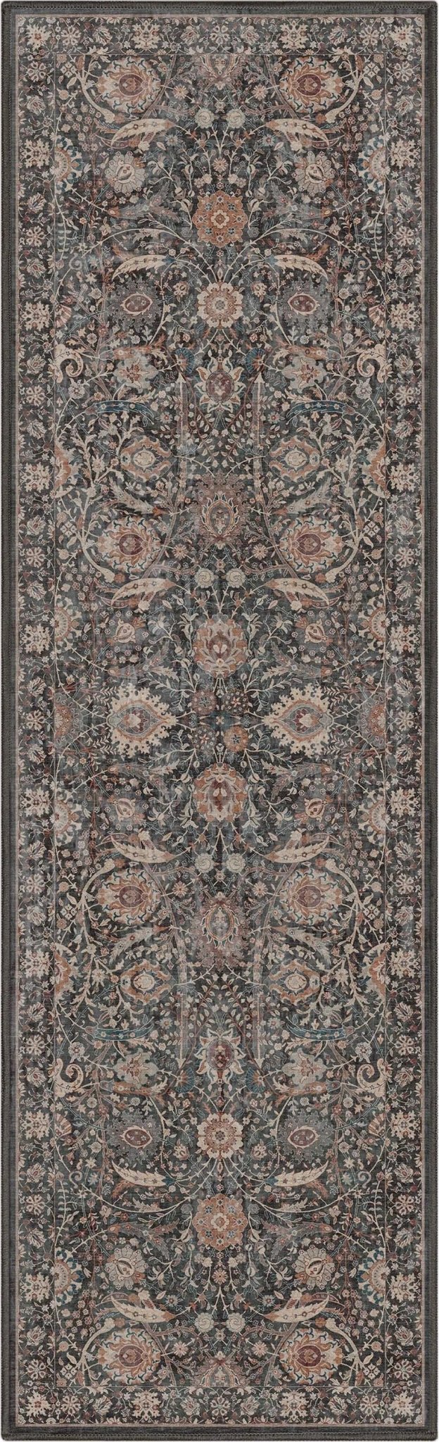Liana Vintage Oriental Charcoal Grey Flat-Weave Rug Well Woven