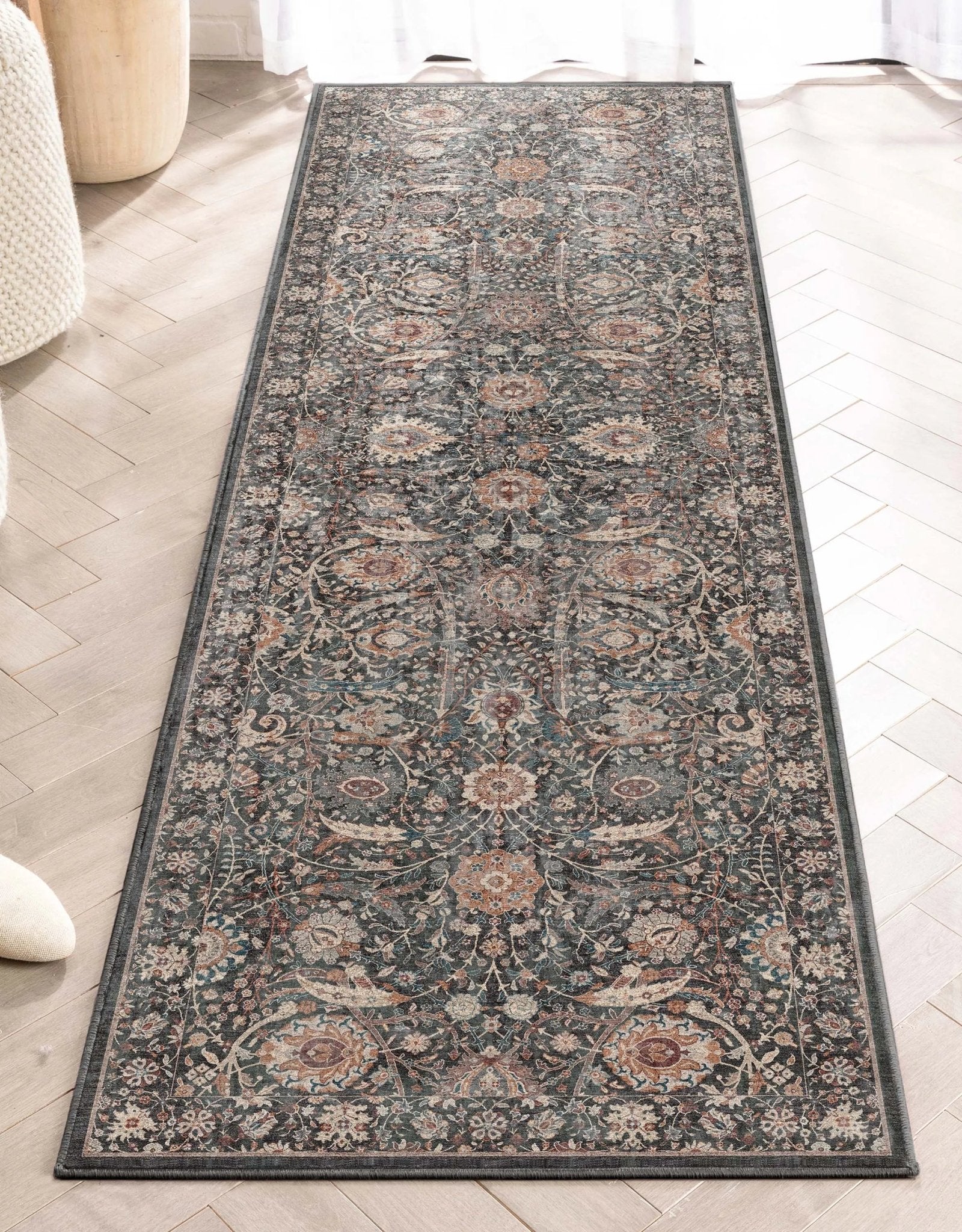 Liana Vintage Oriental Charcoal Grey Flat-Weave Rug Well Woven