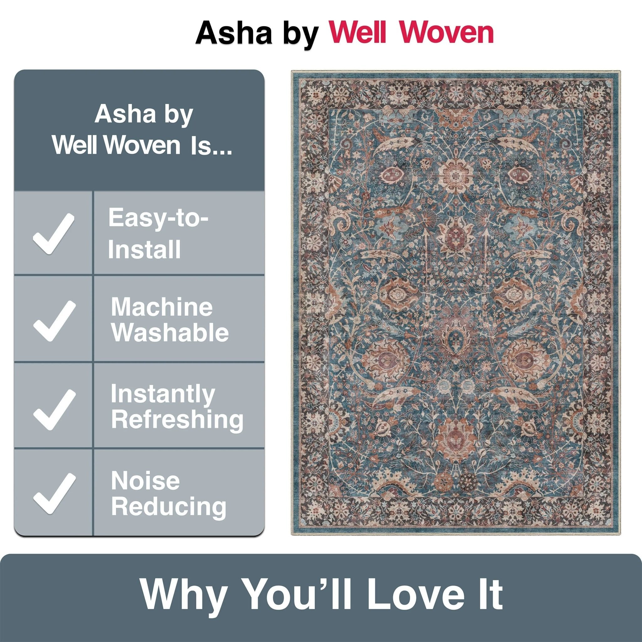 Liana Vintage Oriental Teal Flat-Weave Rug Well Woven