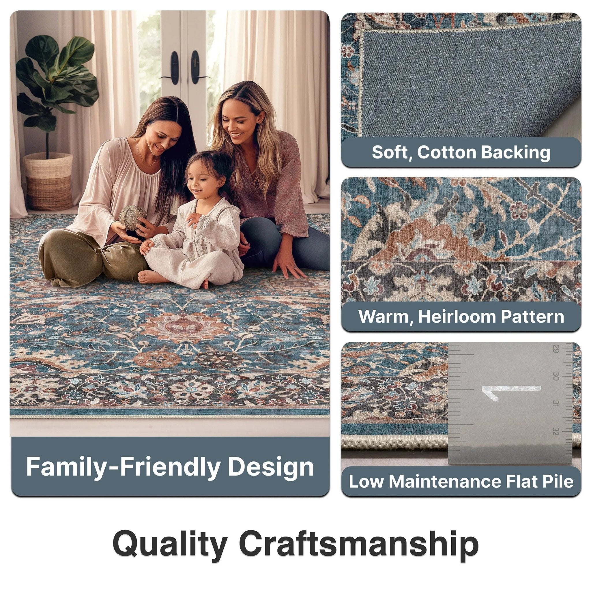 Liana Vintage Oriental Teal Flat-Weave Rug Well Woven