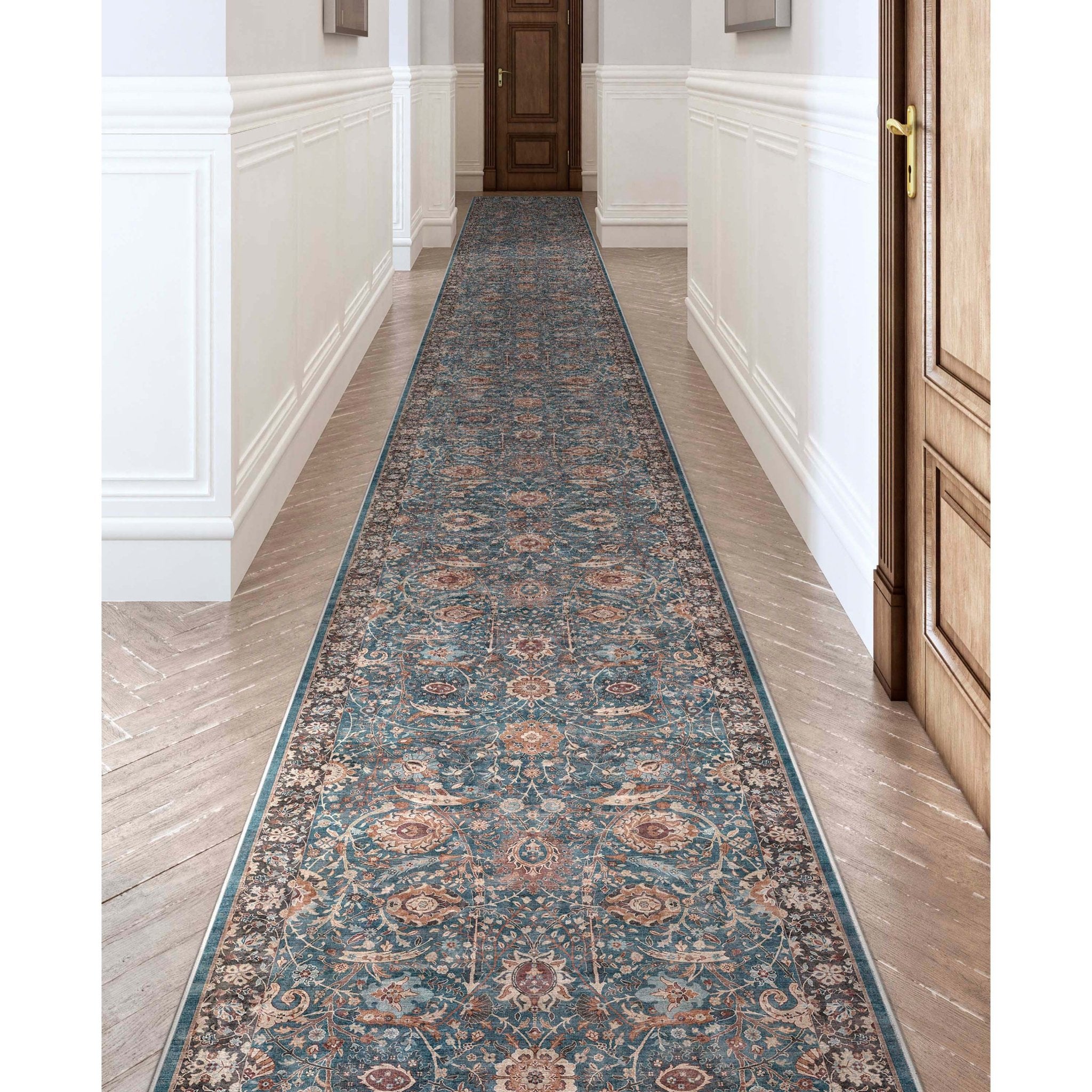 Custom Size Runner Liana Vintage Persian Oriental Teal Choose Your Width x Choose Your Length Hallway Runner Rug Well Woven