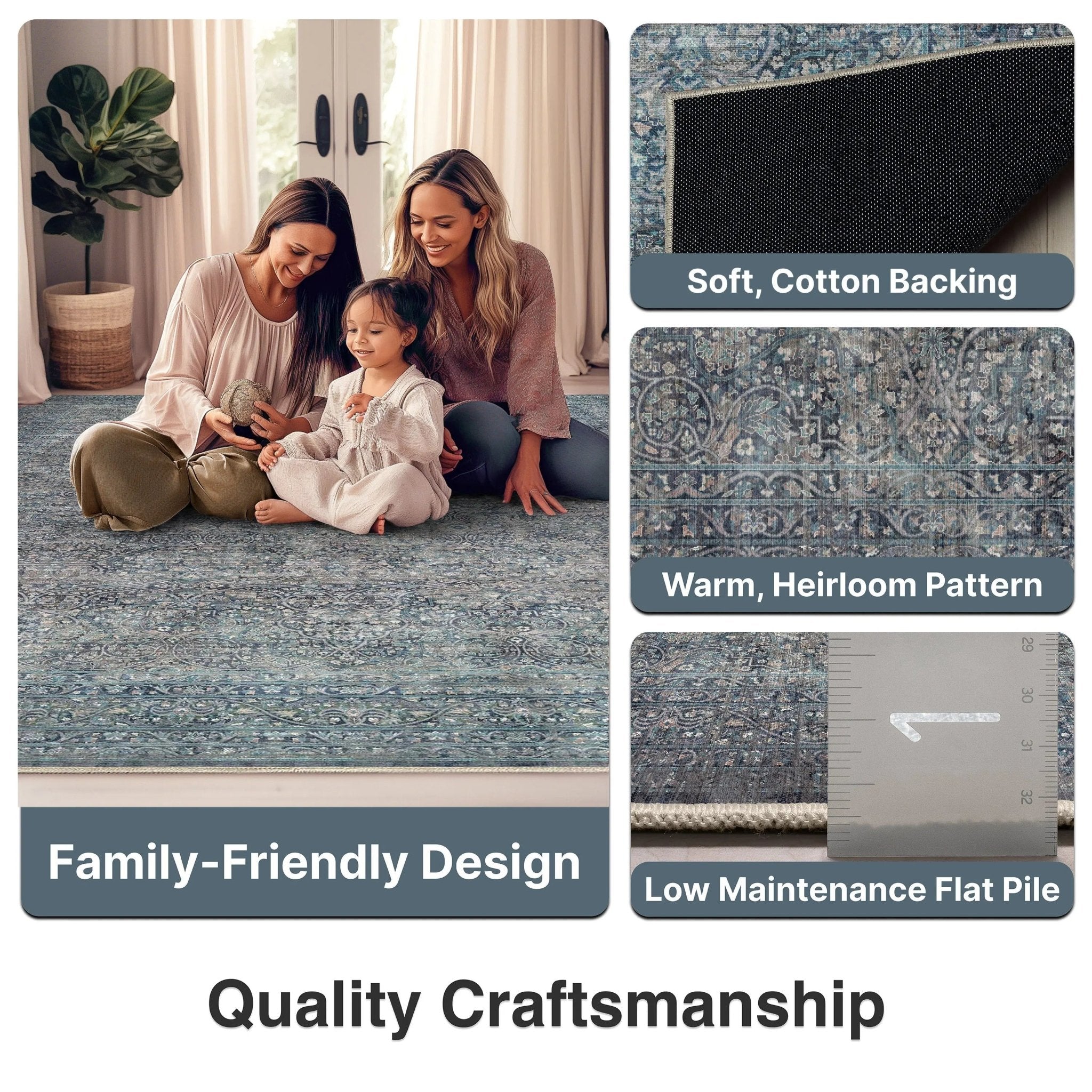 Juliette Vintage Persian Oriental Blue Flat-Weave Rug Well Woven