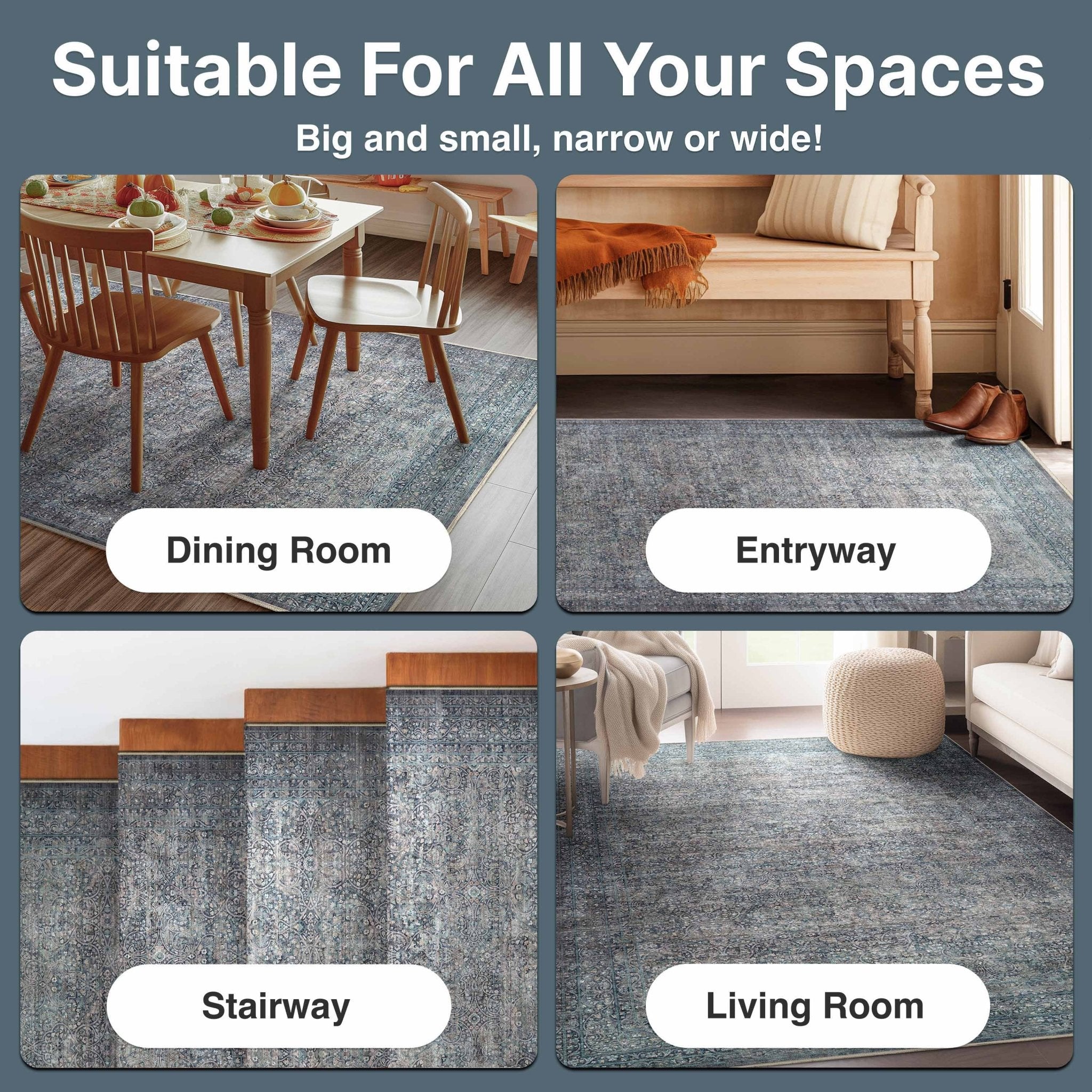 Juliette Vintage Persian Oriental Blue Flat-Weave Rug Well Woven