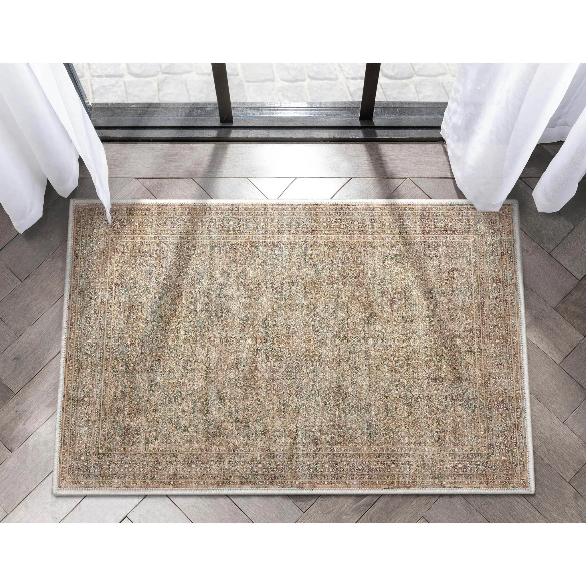Juliette Vintage Persian Oriental Beige Flat-Weave Rug Well Woven