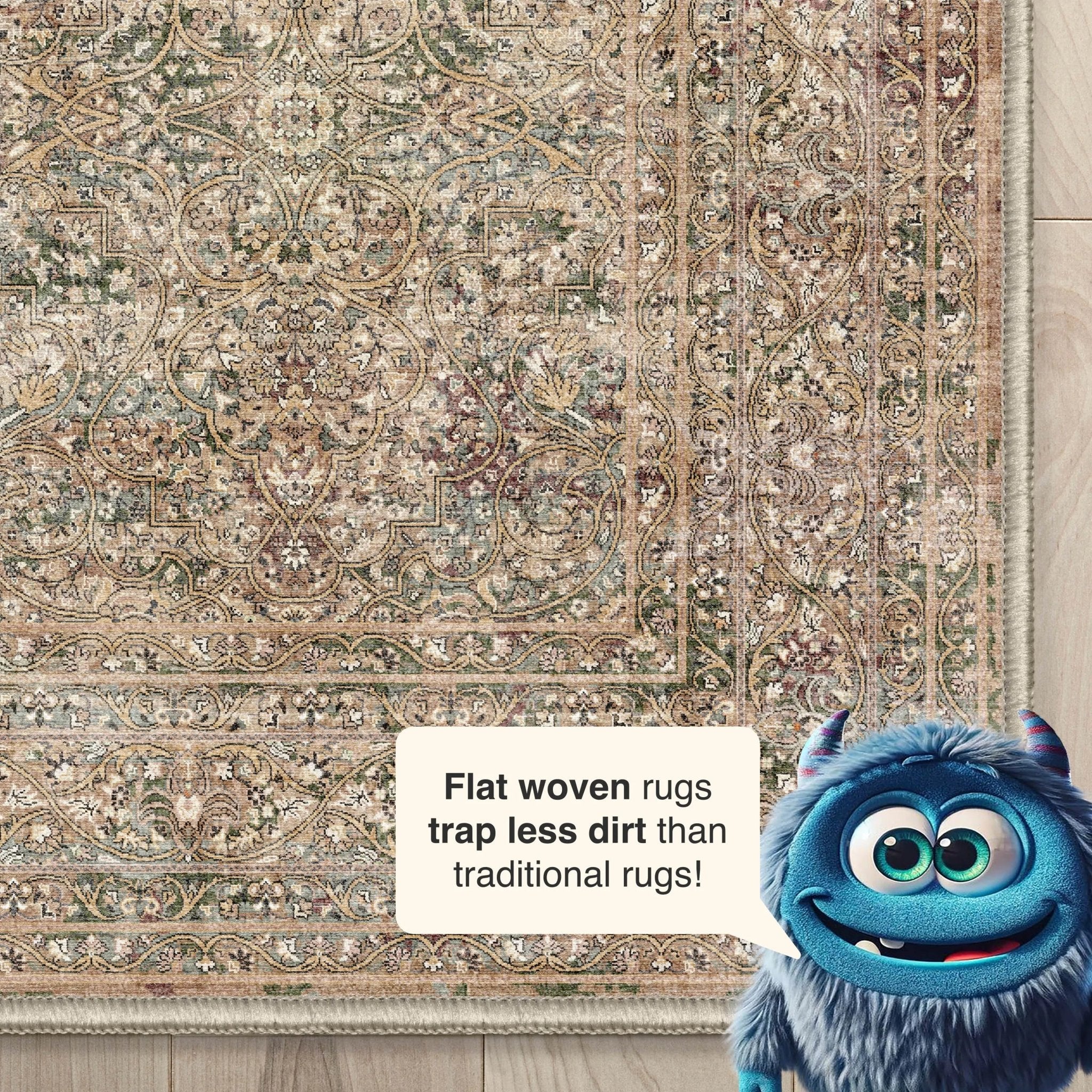 Juliette Vintage Persian Oriental Beige Flat-Weave Rug Well Woven