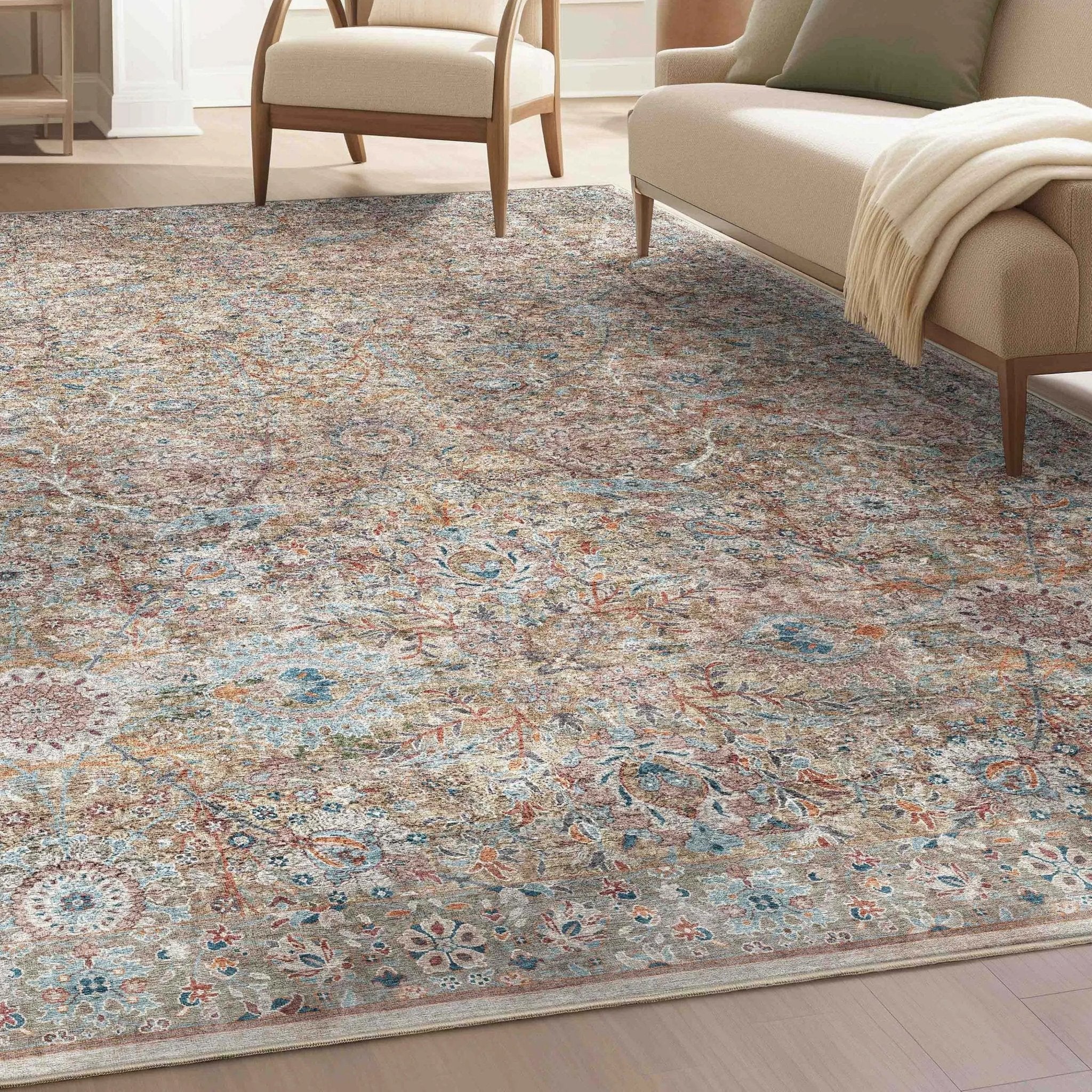 Emilia Vintage Persian Floral Blue Flat-Weave Rug Well Woven