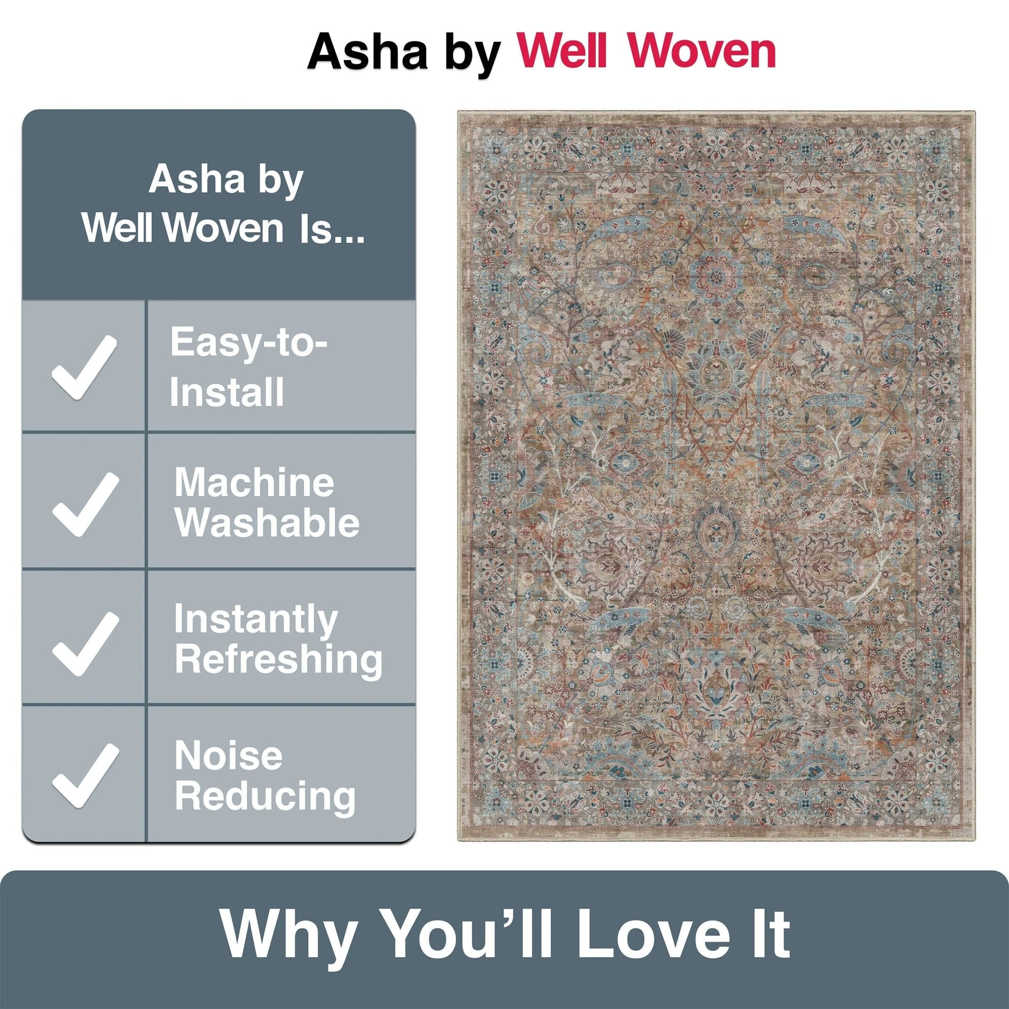 Emilia Vintage Persian Floral Blue Flat-Weave Rug Well Woven