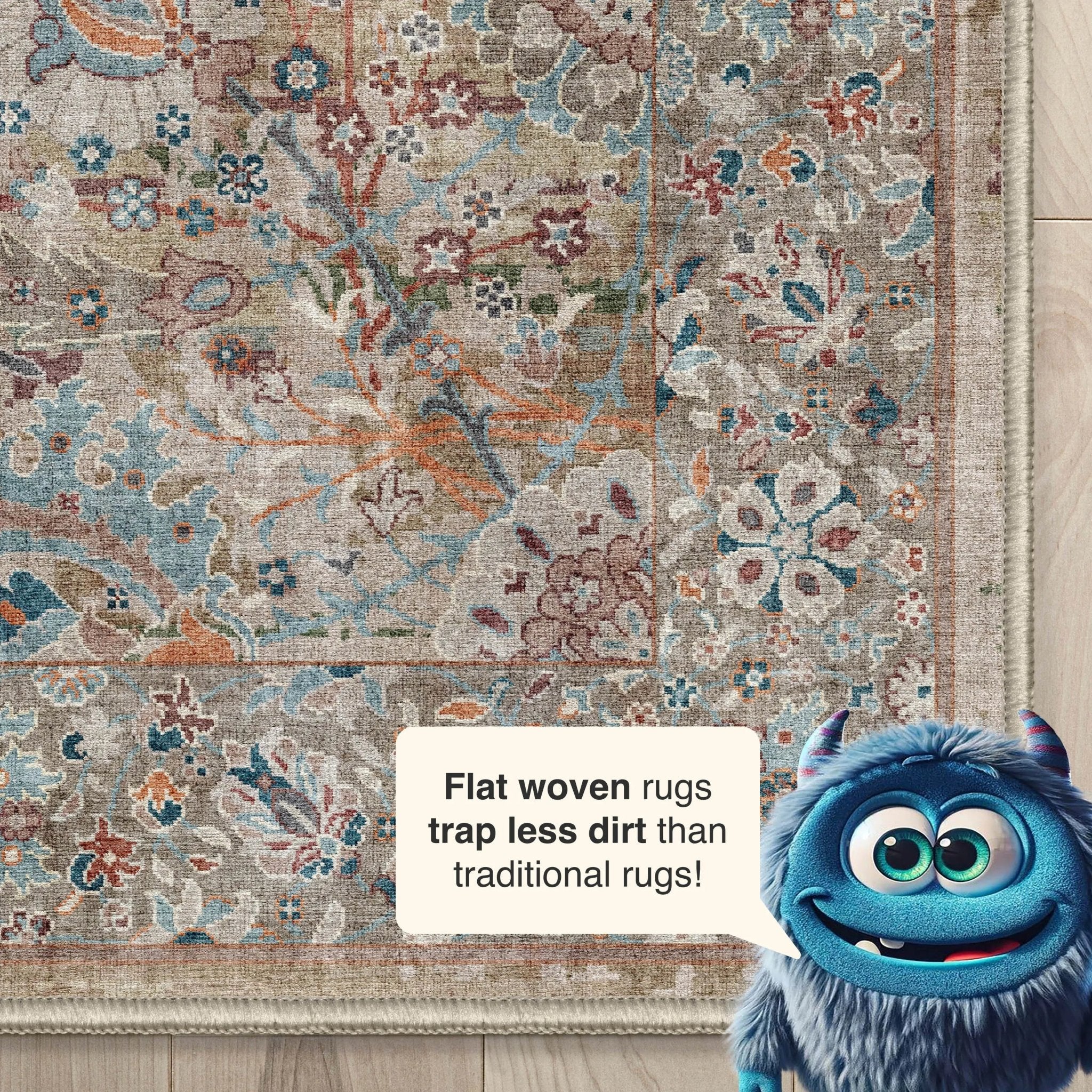 Emilia Vintage Persian Floral Blue Flat-Weave Rug Well Woven