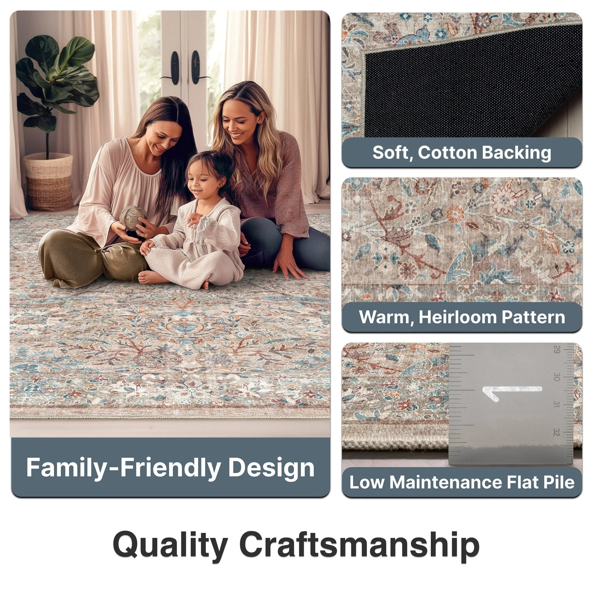 Emilia Vintage Persian Floral Ivory Flat-Weave Rug Well Woven