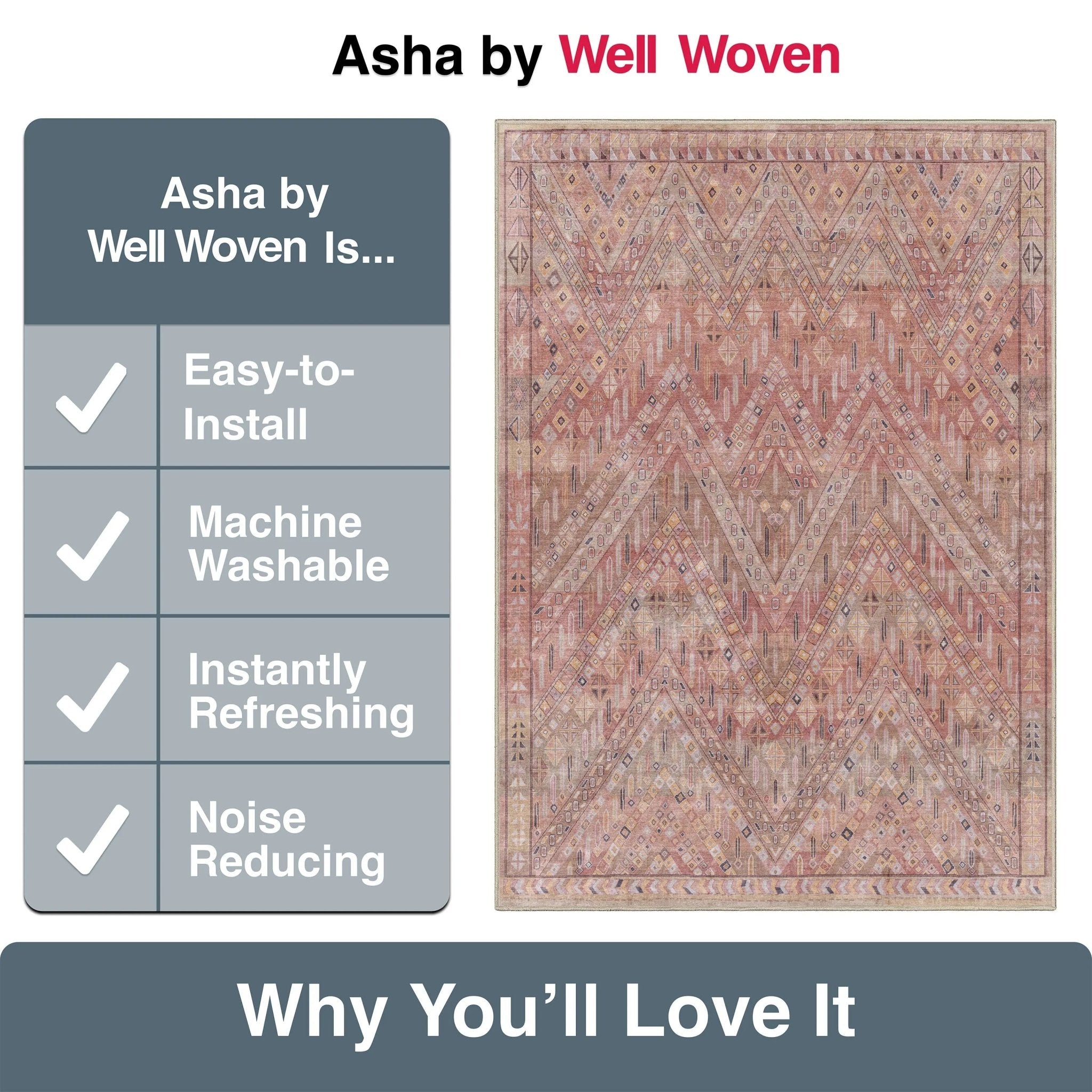 Anya Vintage Tribal Chevron Pink Beige Rust Flat-Weave Rug Well Woven