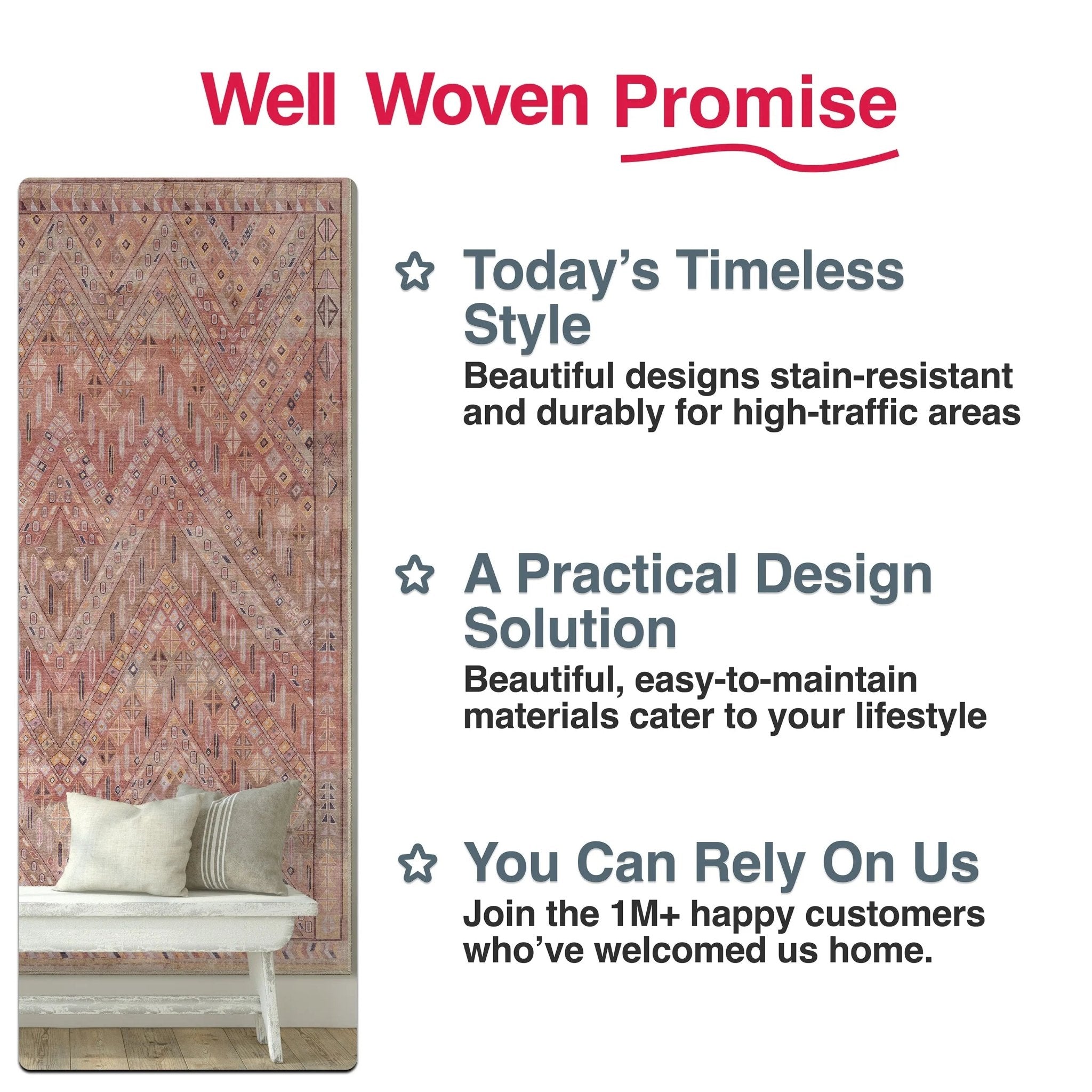 Anya Vintage Tribal Chevron Pink Beige Rust Flat-Weave Rug Well Woven