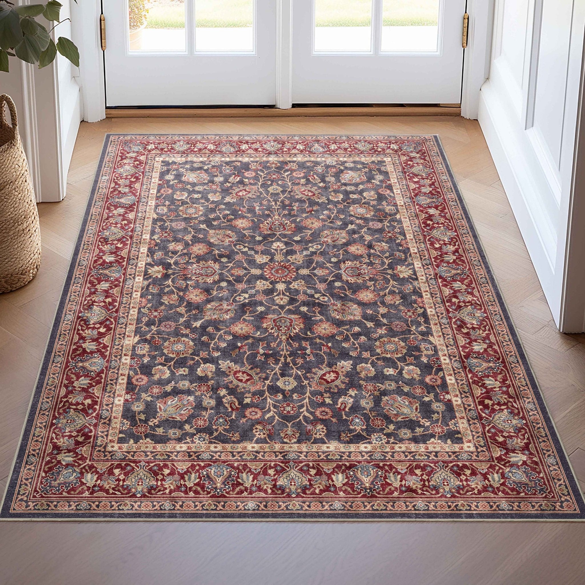 Navy Blue - Rome Vintage Oriental Floral Flat-Weave Rug - Well Woven