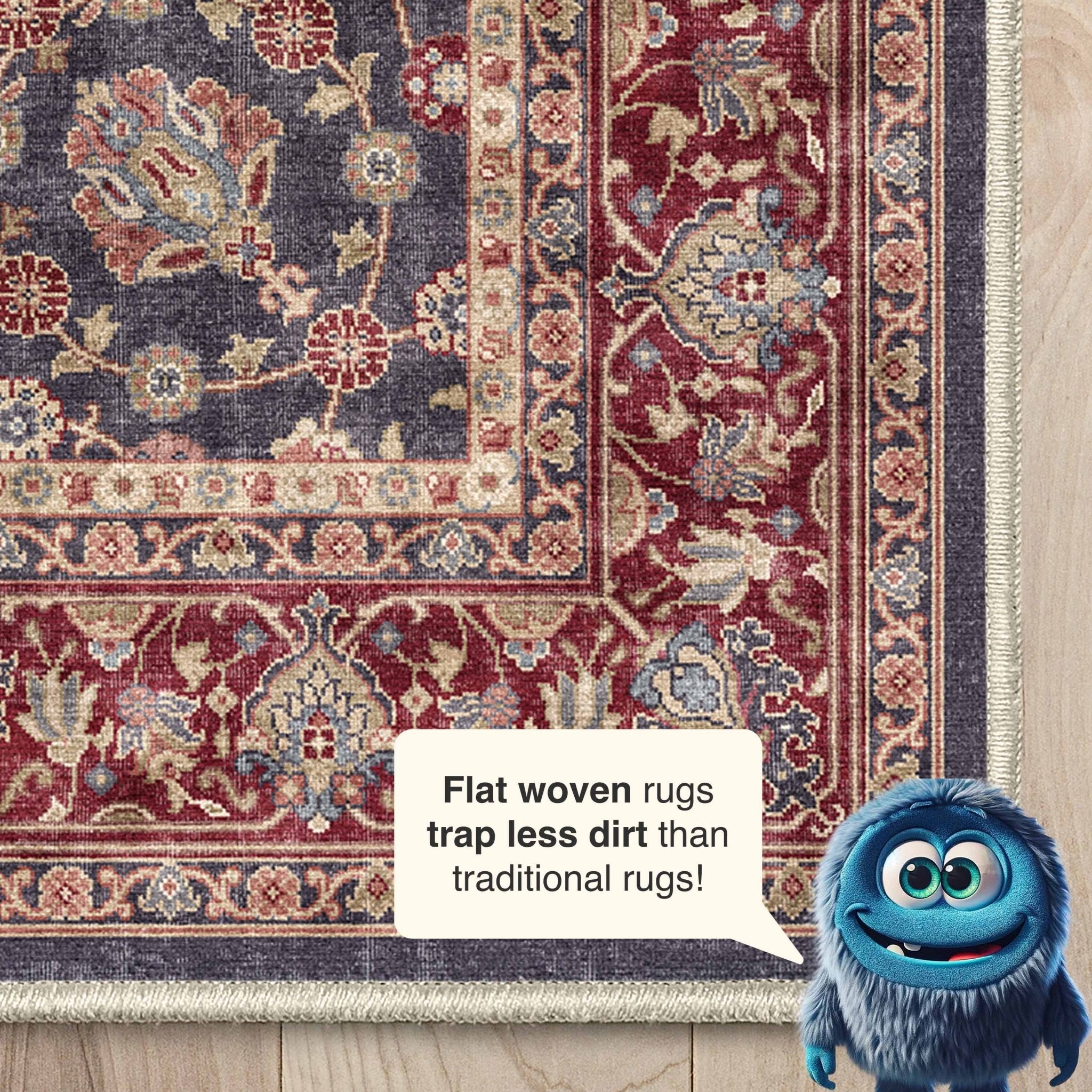 Navy Blue - Rome Vintage Oriental Floral Flat-Weave Rug - Well Woven