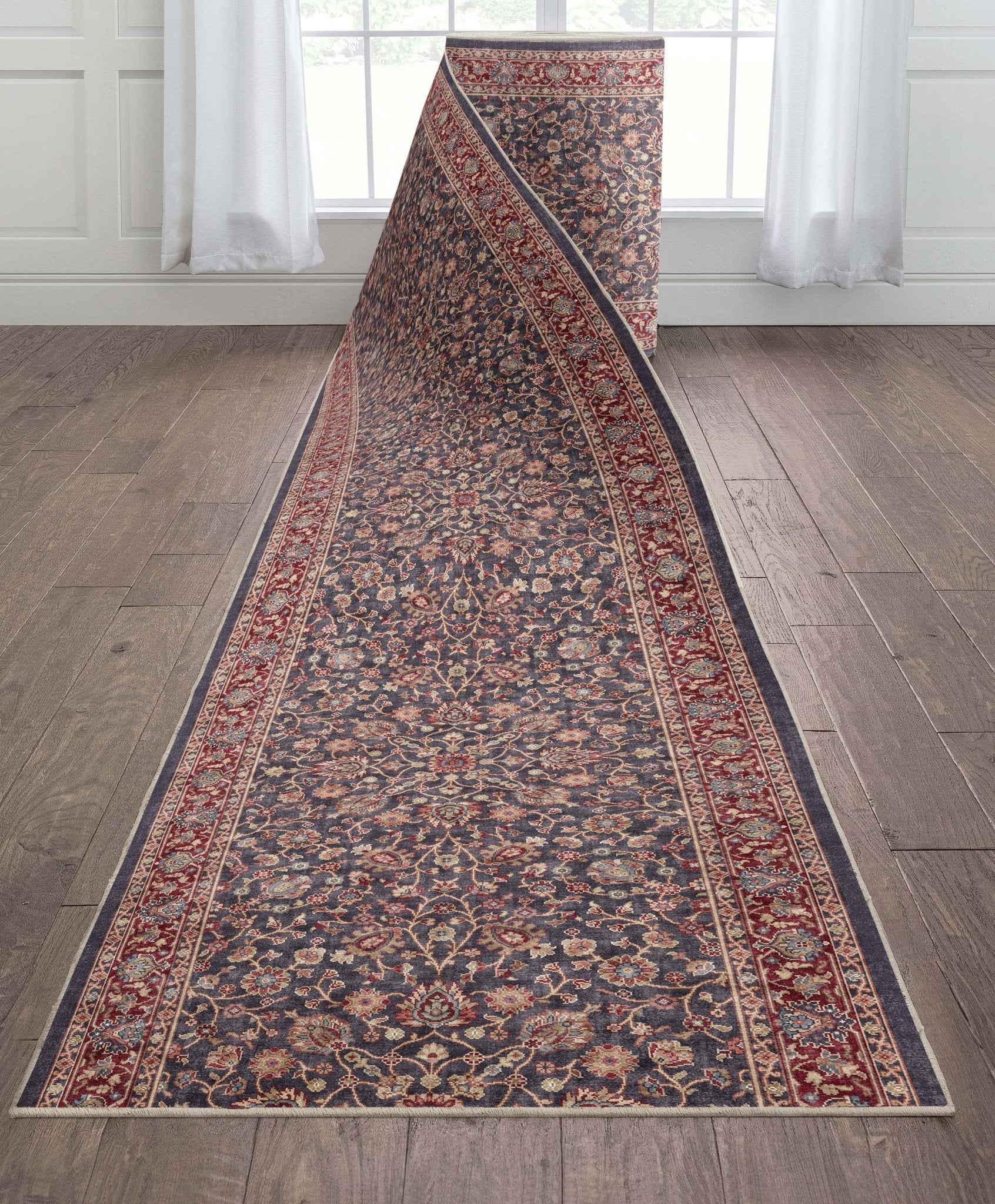 Custom Size Hallway & Stair Runner Rome Vintage Oriental Floral Navy Blue Red Choose Your Width x Choose Your Runner Length Well Woven