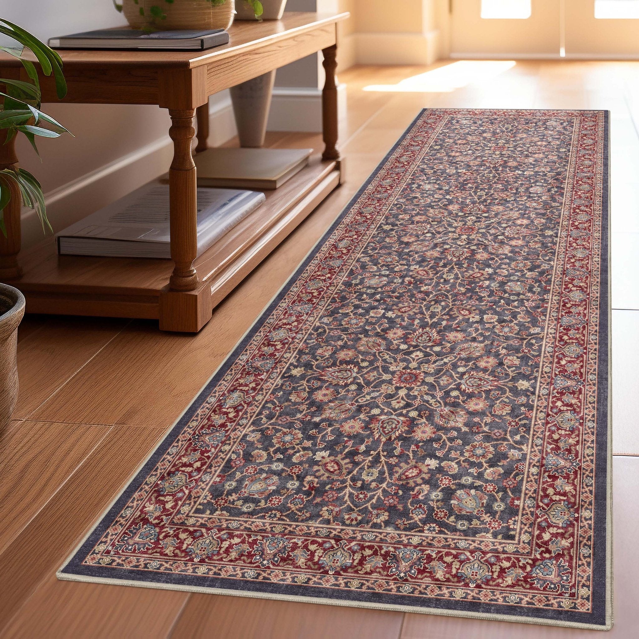 Navy Blue - Rome Vintage Oriental Floral Flat-Weave Rug - Well Woven