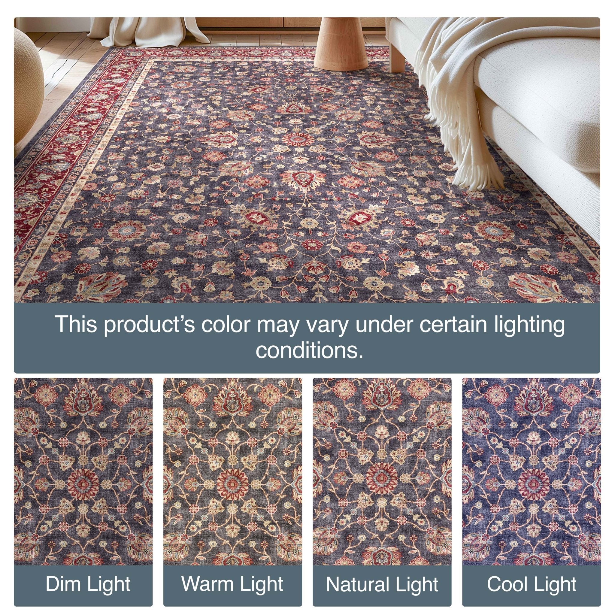 Navy Blue - Rome Vintage Oriental Floral Flat-Weave Rug - Well Woven